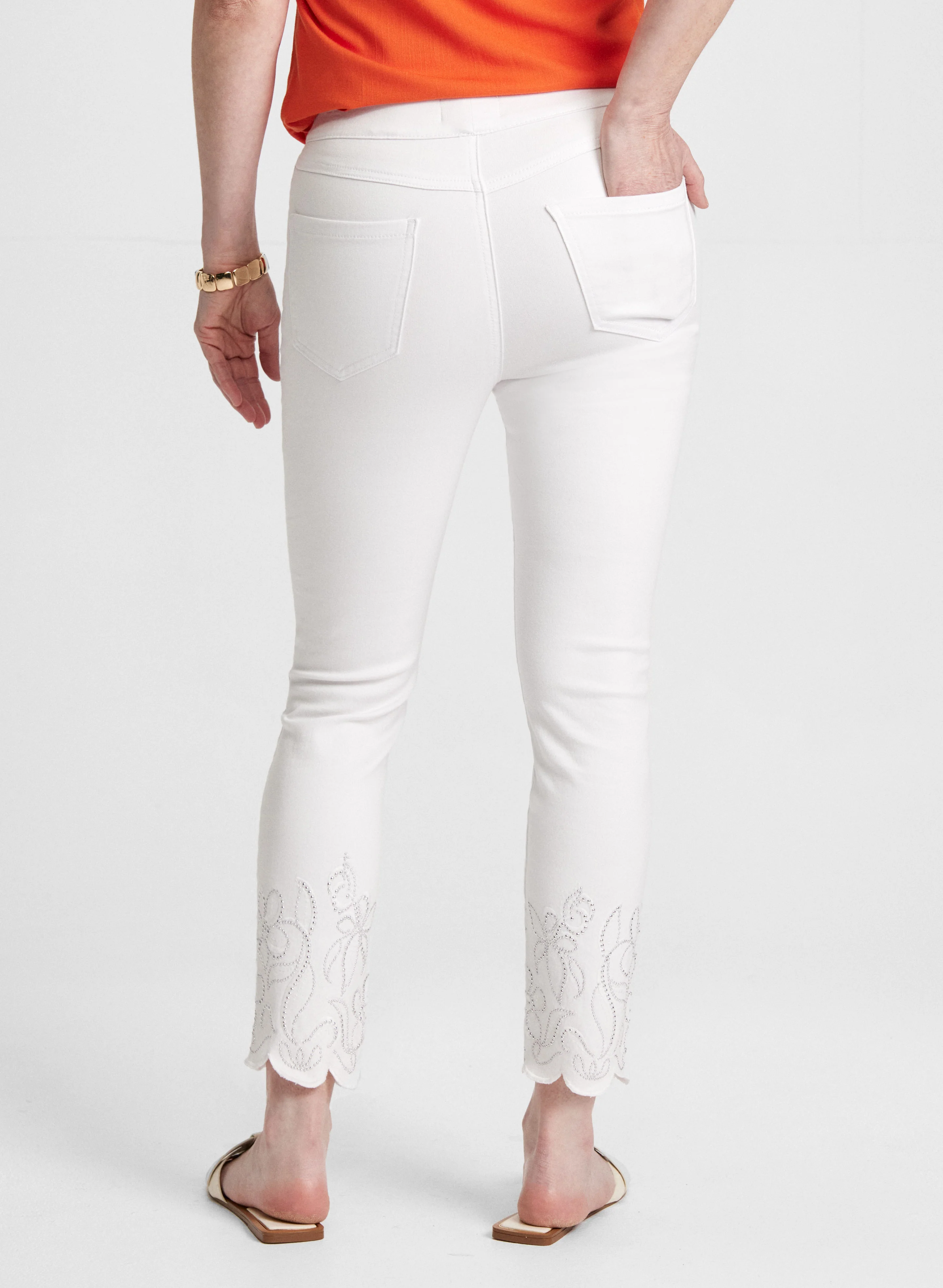 Embroidered Hem Pull-On Jeans - Image 2