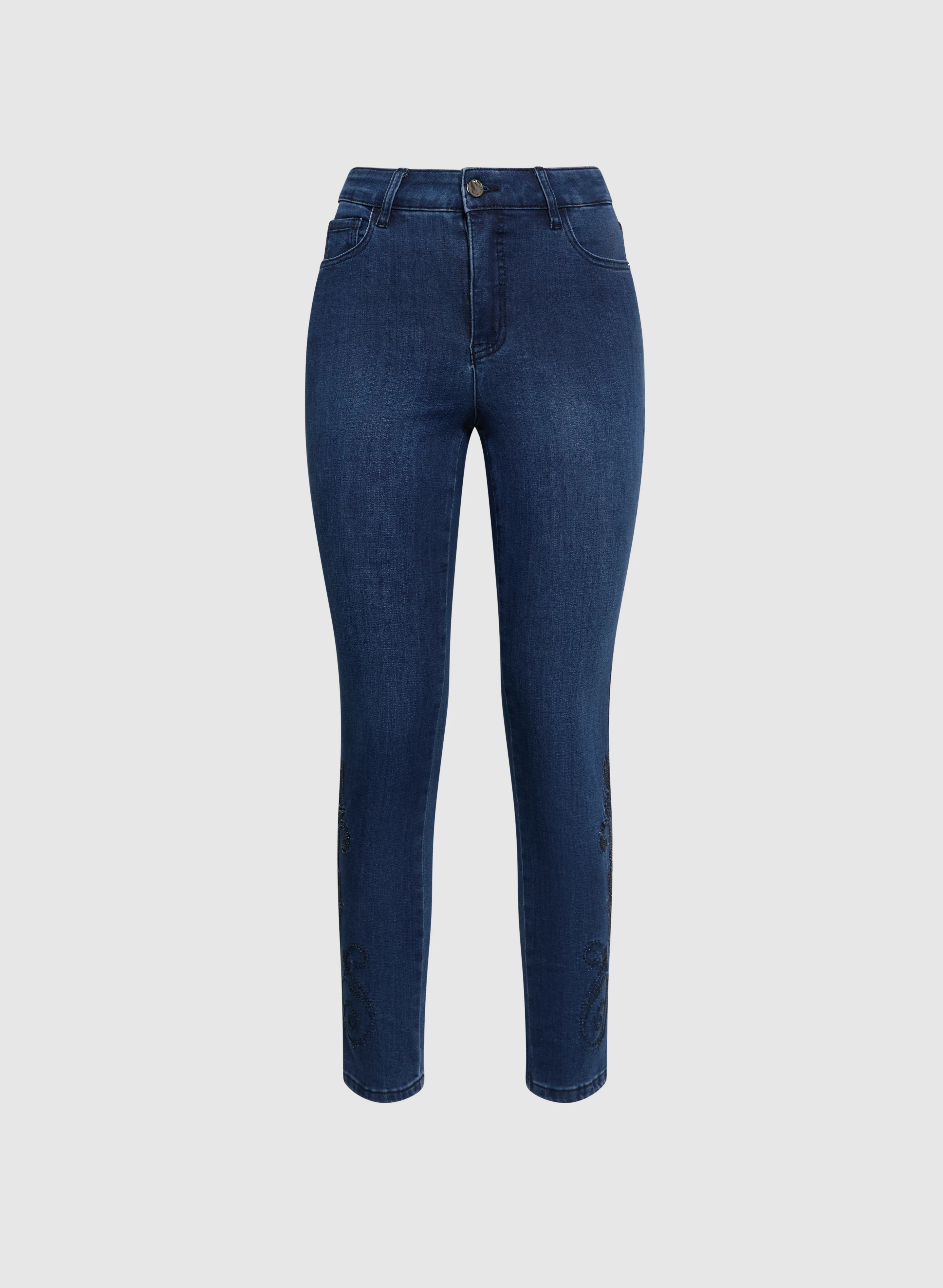 Embroidered Hem Slim Leg Jeans - Image 6