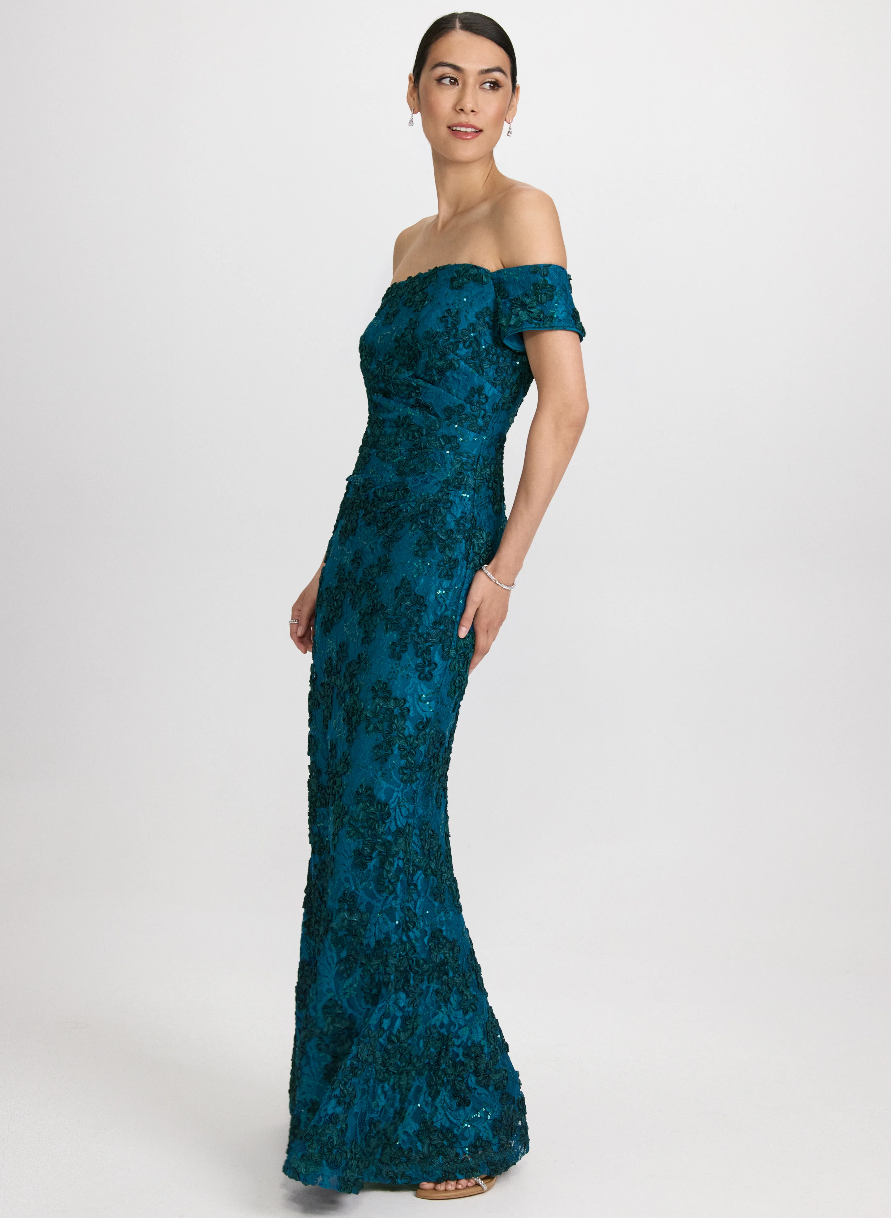 Embroidered Lace Off-Shoulder Dress - Image 3