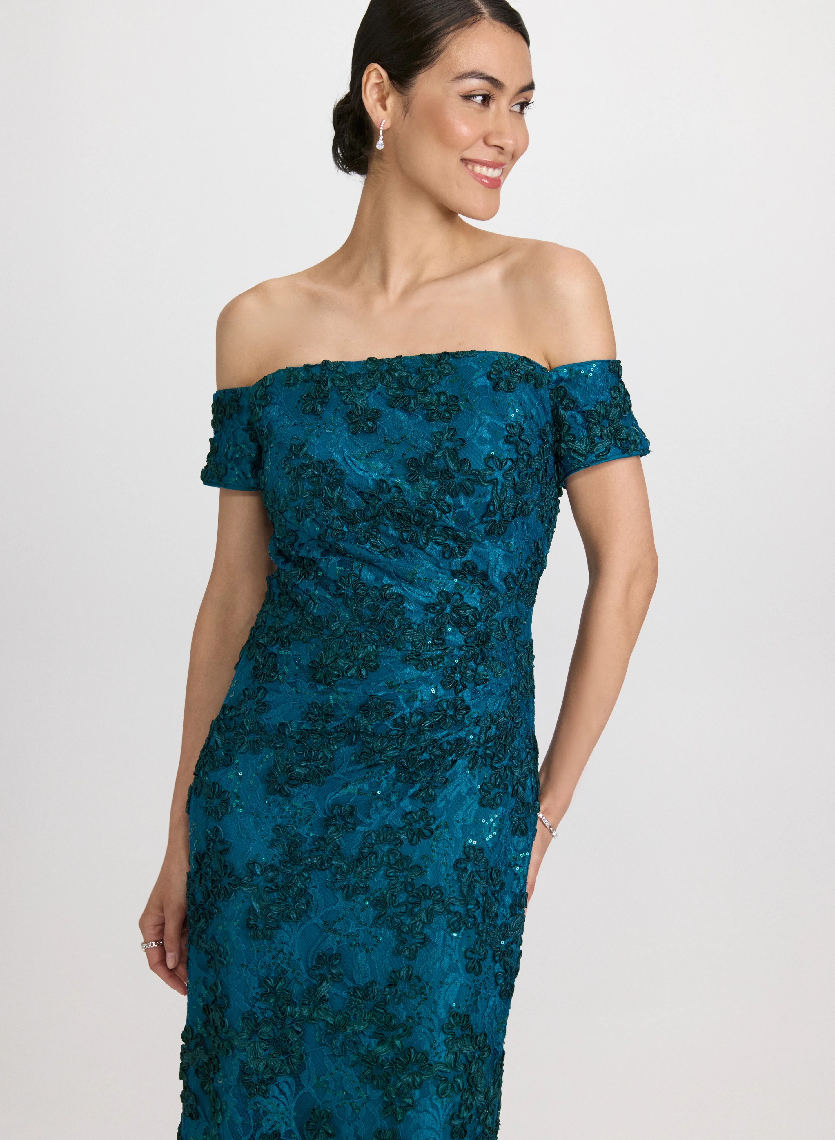 Embroidered Lace Off-Shoulder Dress - Image 4
