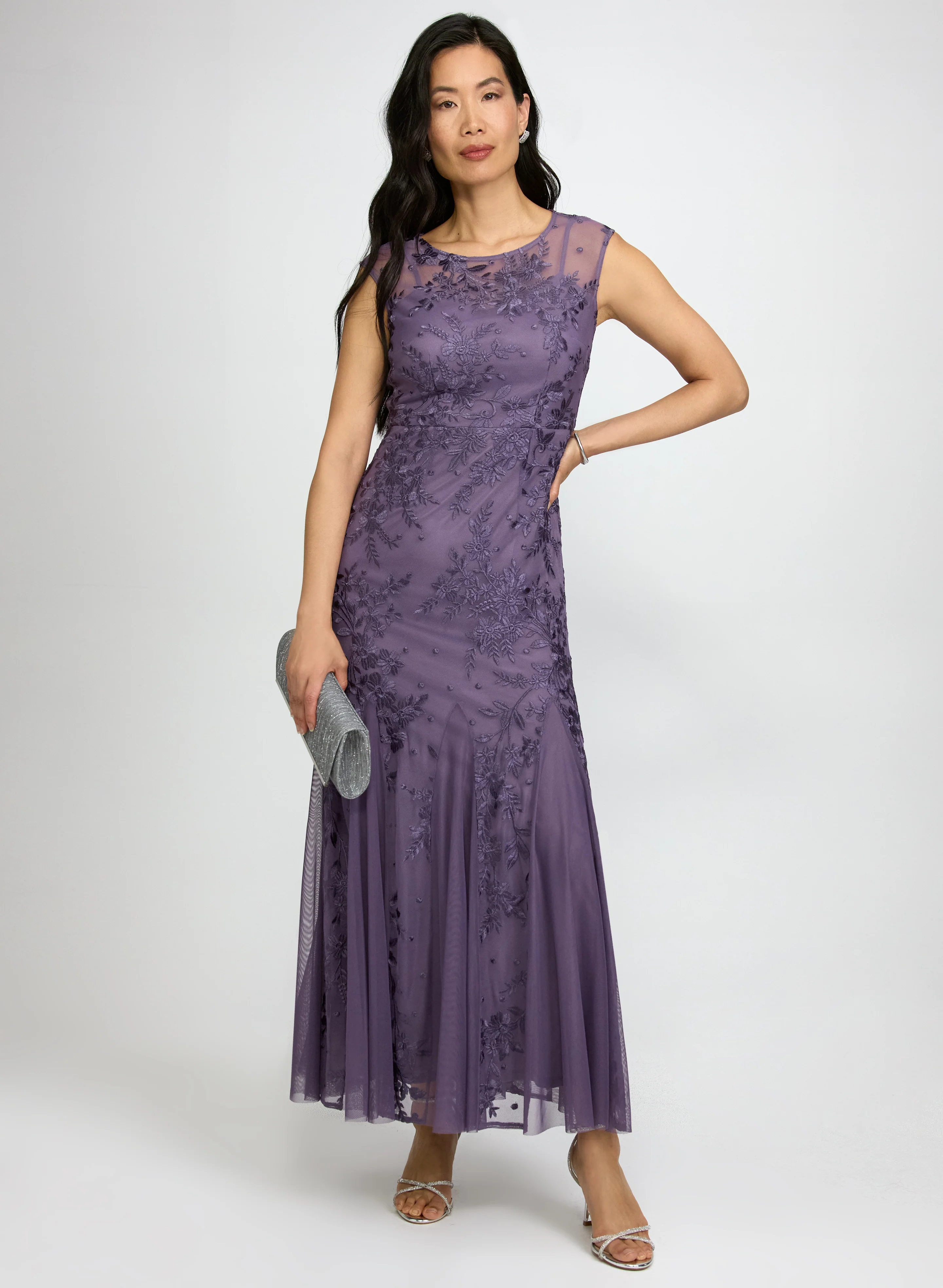 Embroidered Mesh Dress