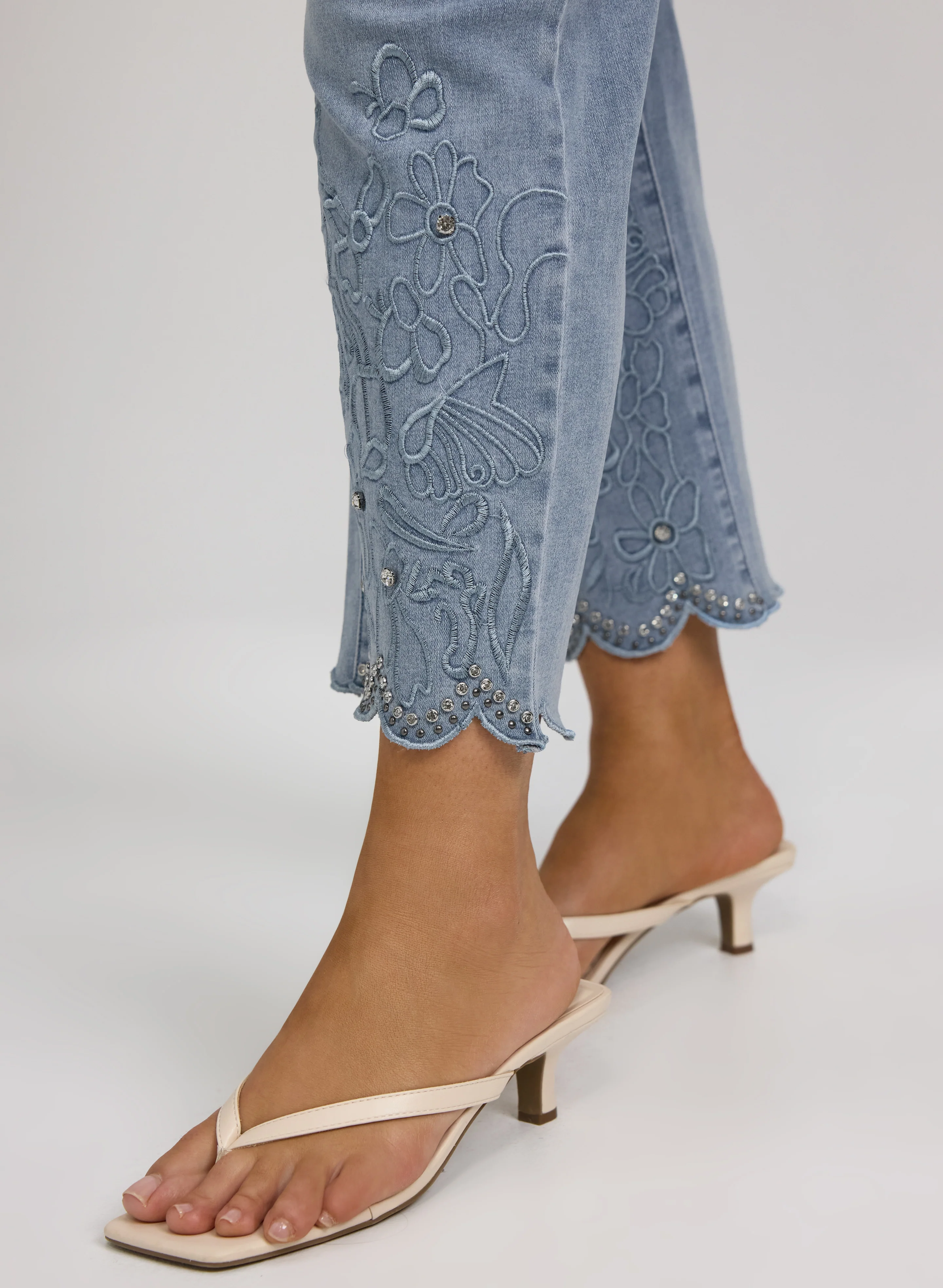 Embroidered Scalloped Hem Jeans - Image 2