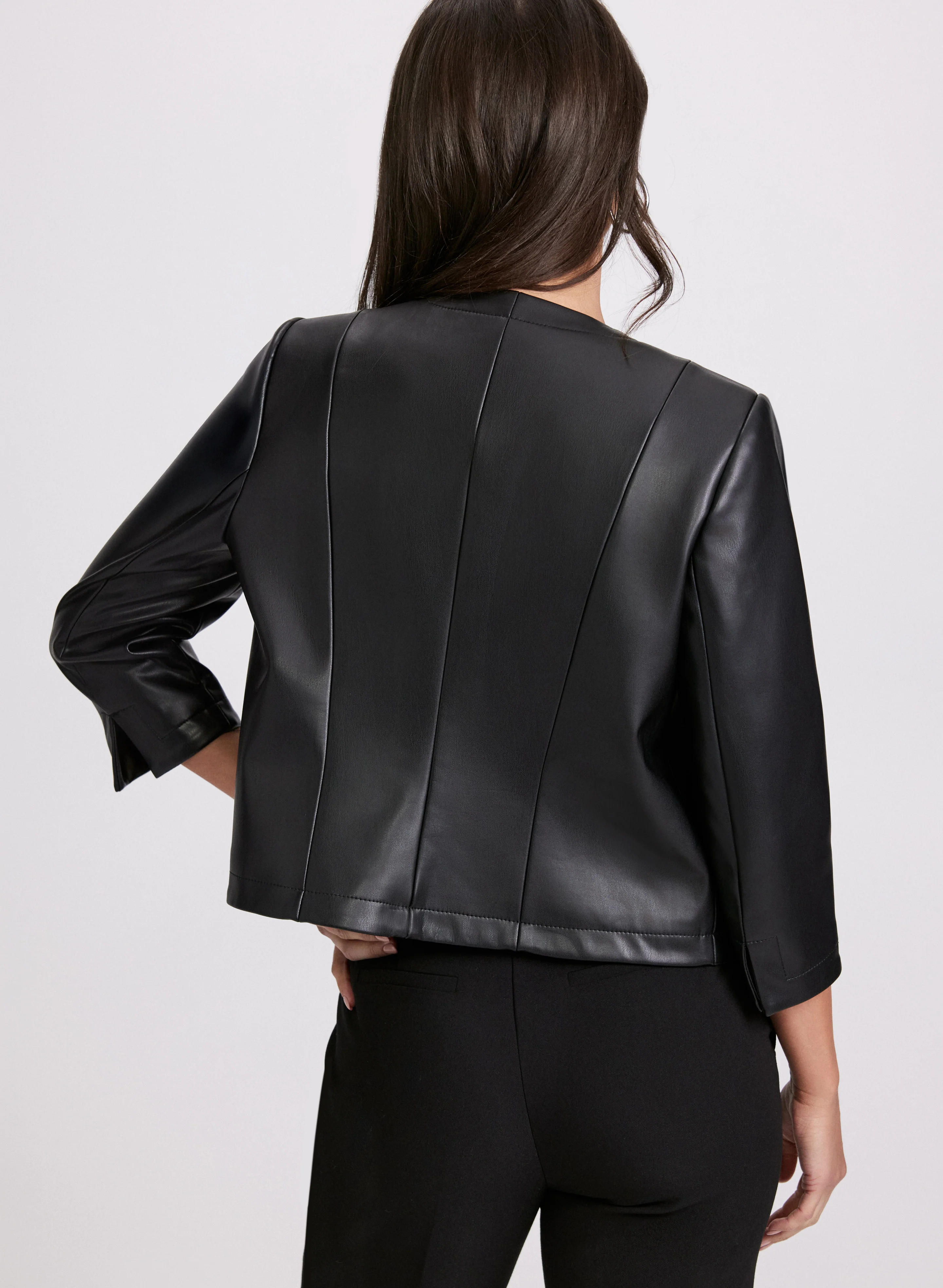 Embroidered Vegan Leather Jacket - Image 3