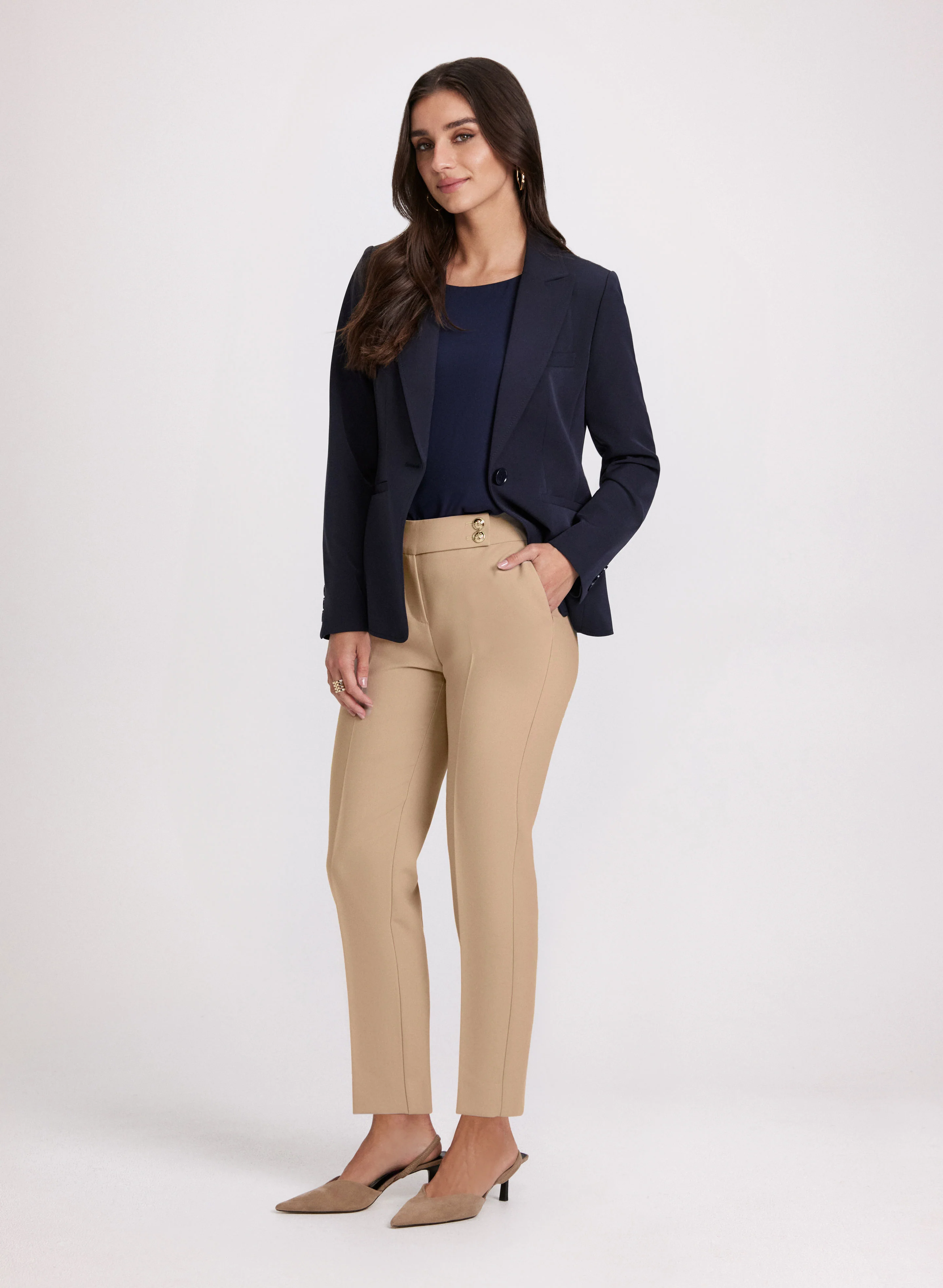 Emma Embossed Button Slim-Leg Pants - Image 5