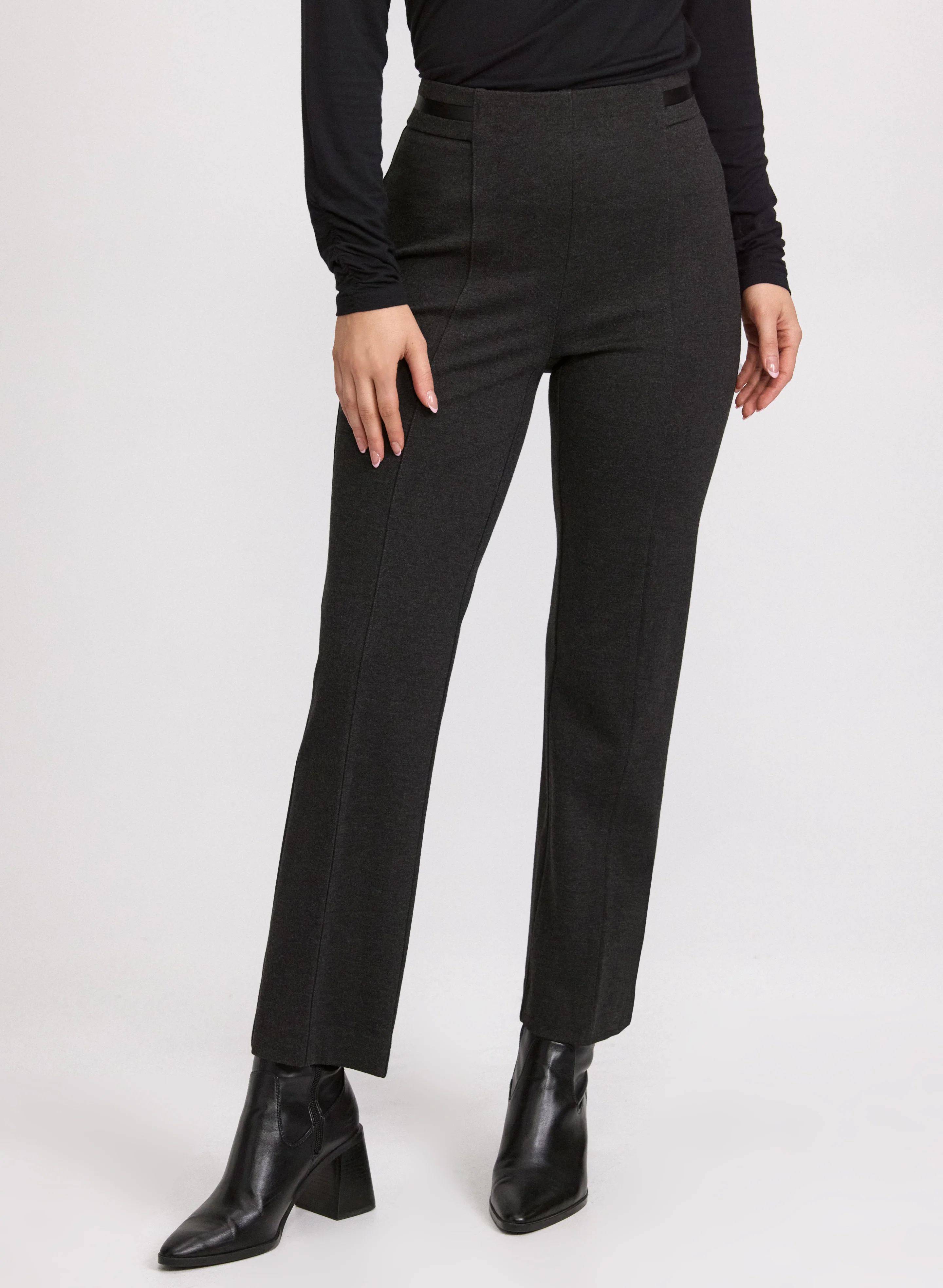 Sofia Vegan Leather Trim Straight-Leg Pants - Regular