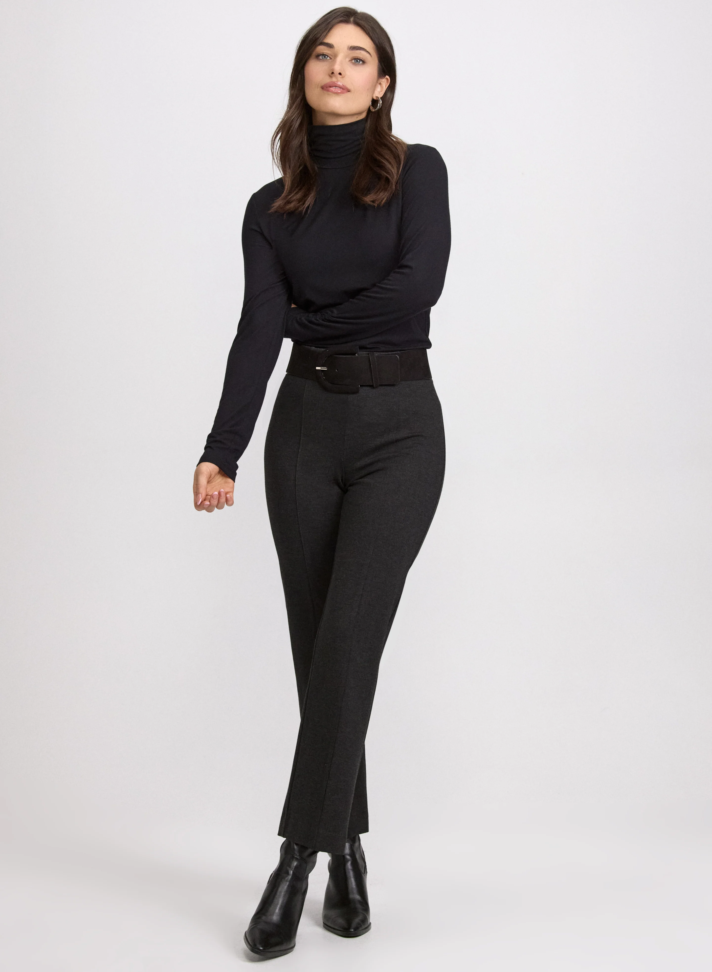 Sofia Vegan Leather Trim Straight-Leg Pants - Regular - Image 3