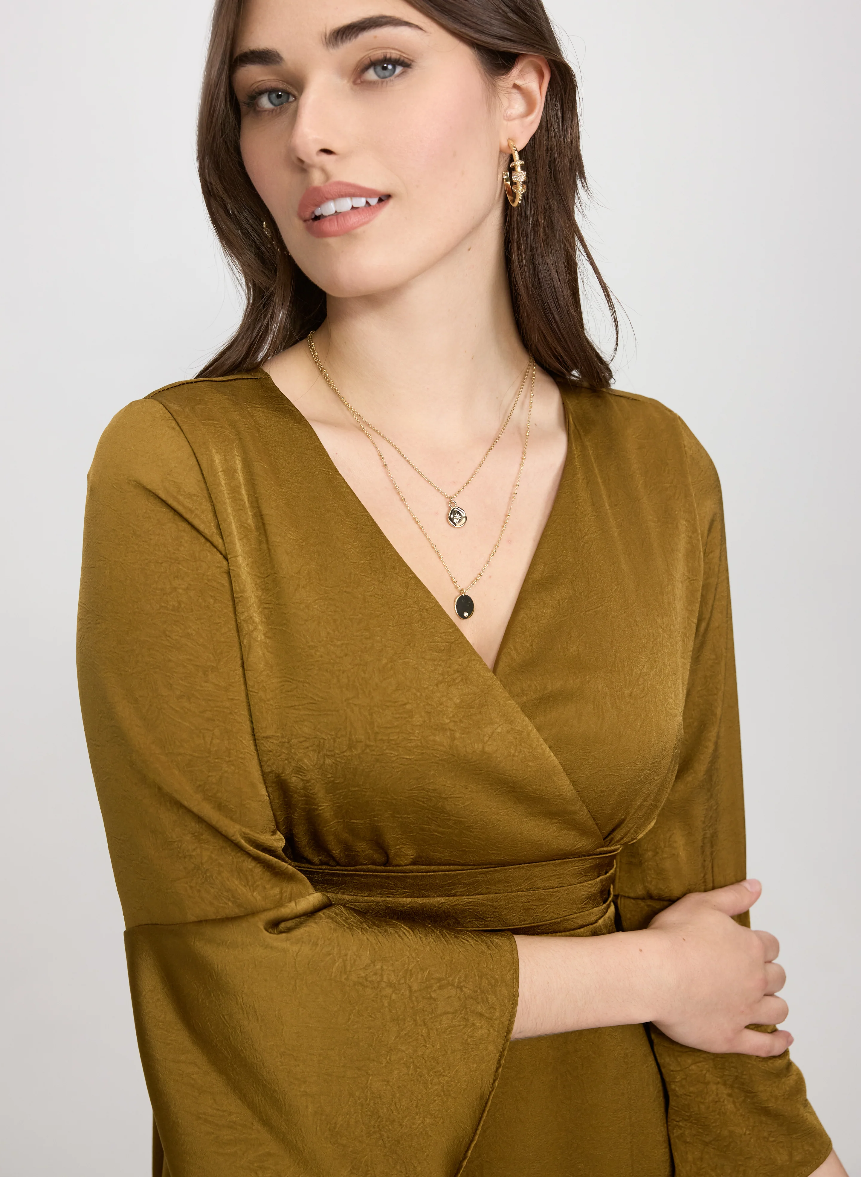 Faux-Suede Bell Sleeve Dress - Image 5