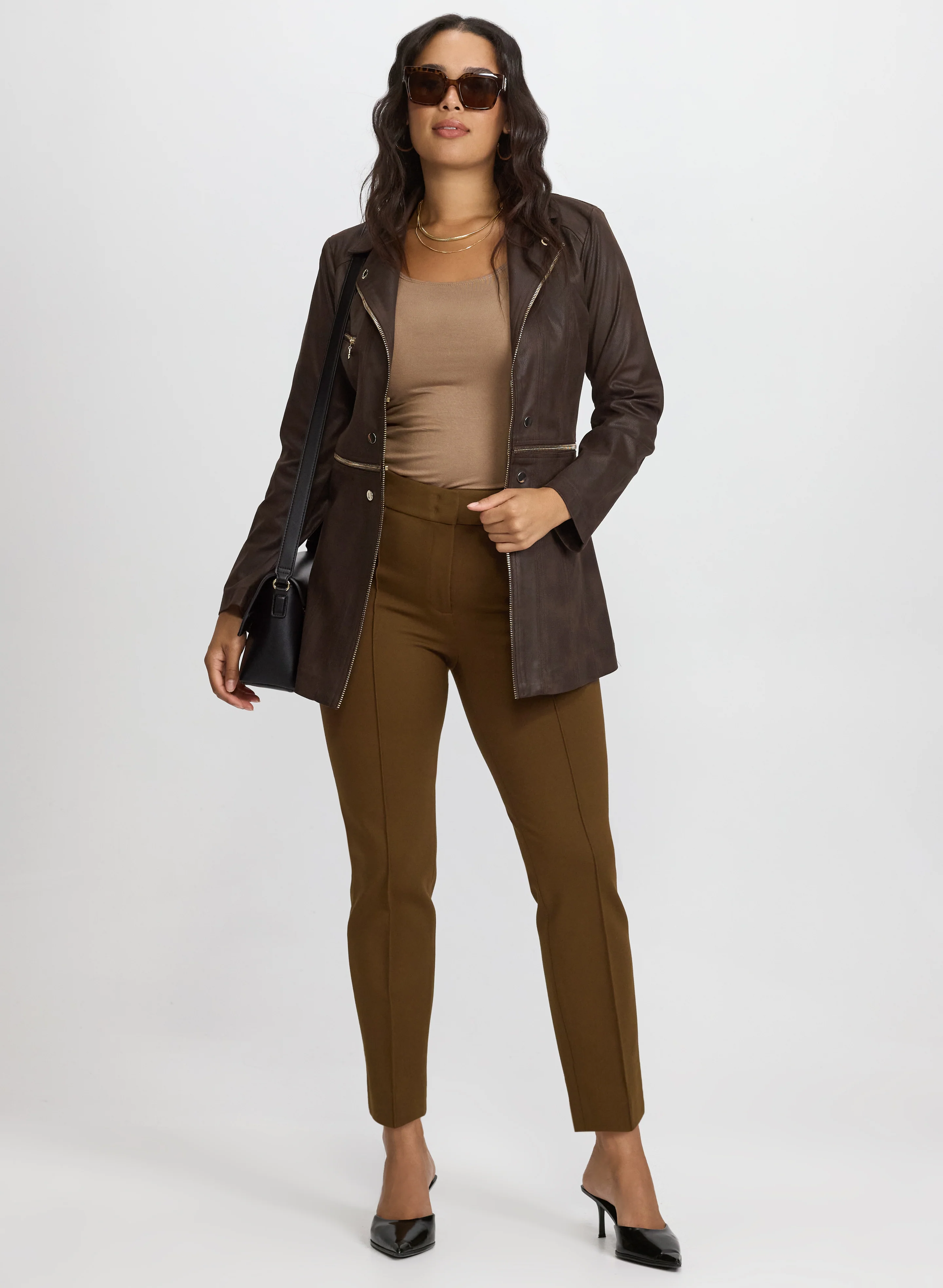 Faux-Suede Jacket & Emma Slim-Leg Pants