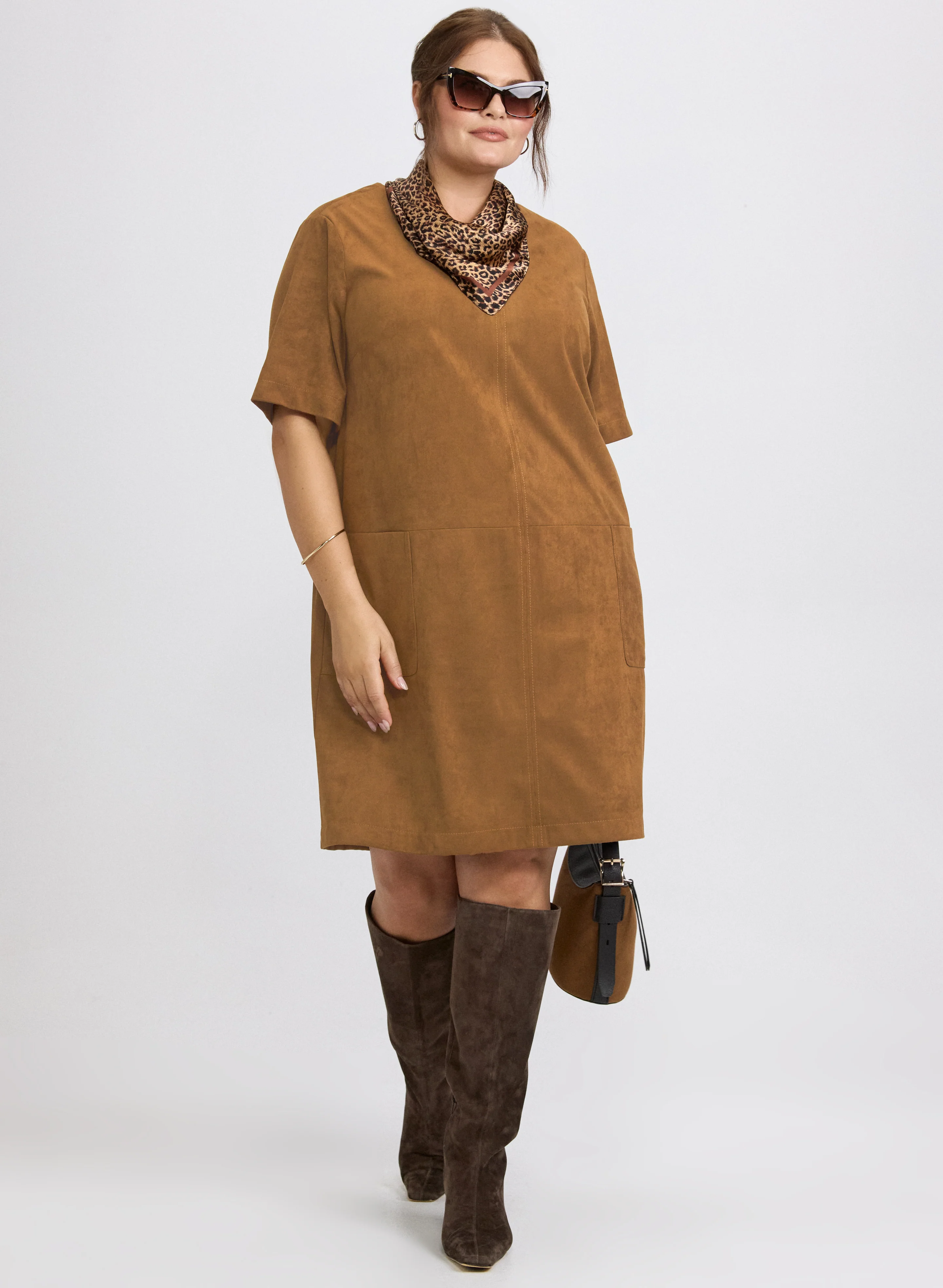Faux-Suede Shirt Dress