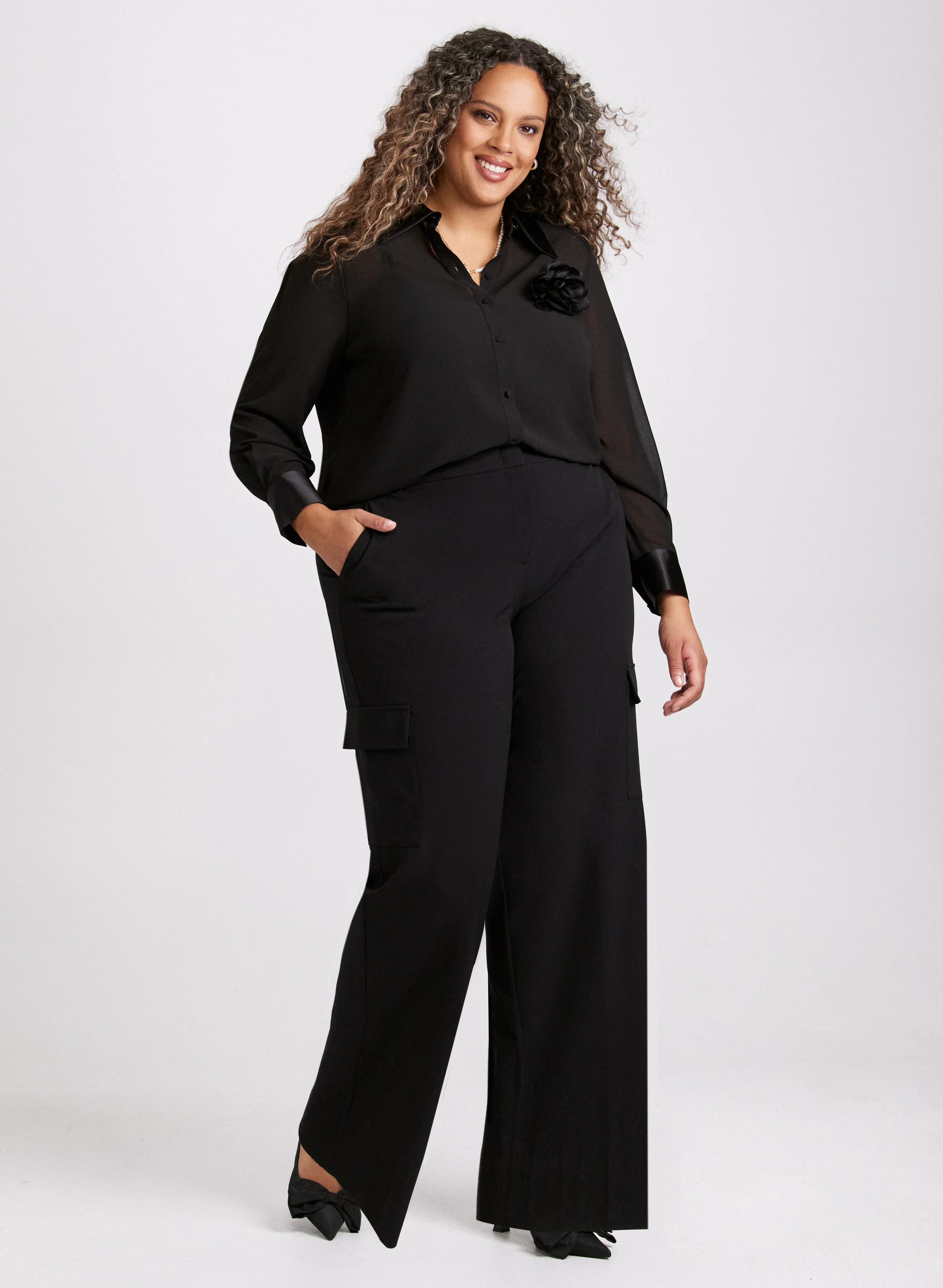Floral Applique Button-Down Blouse - Image 3