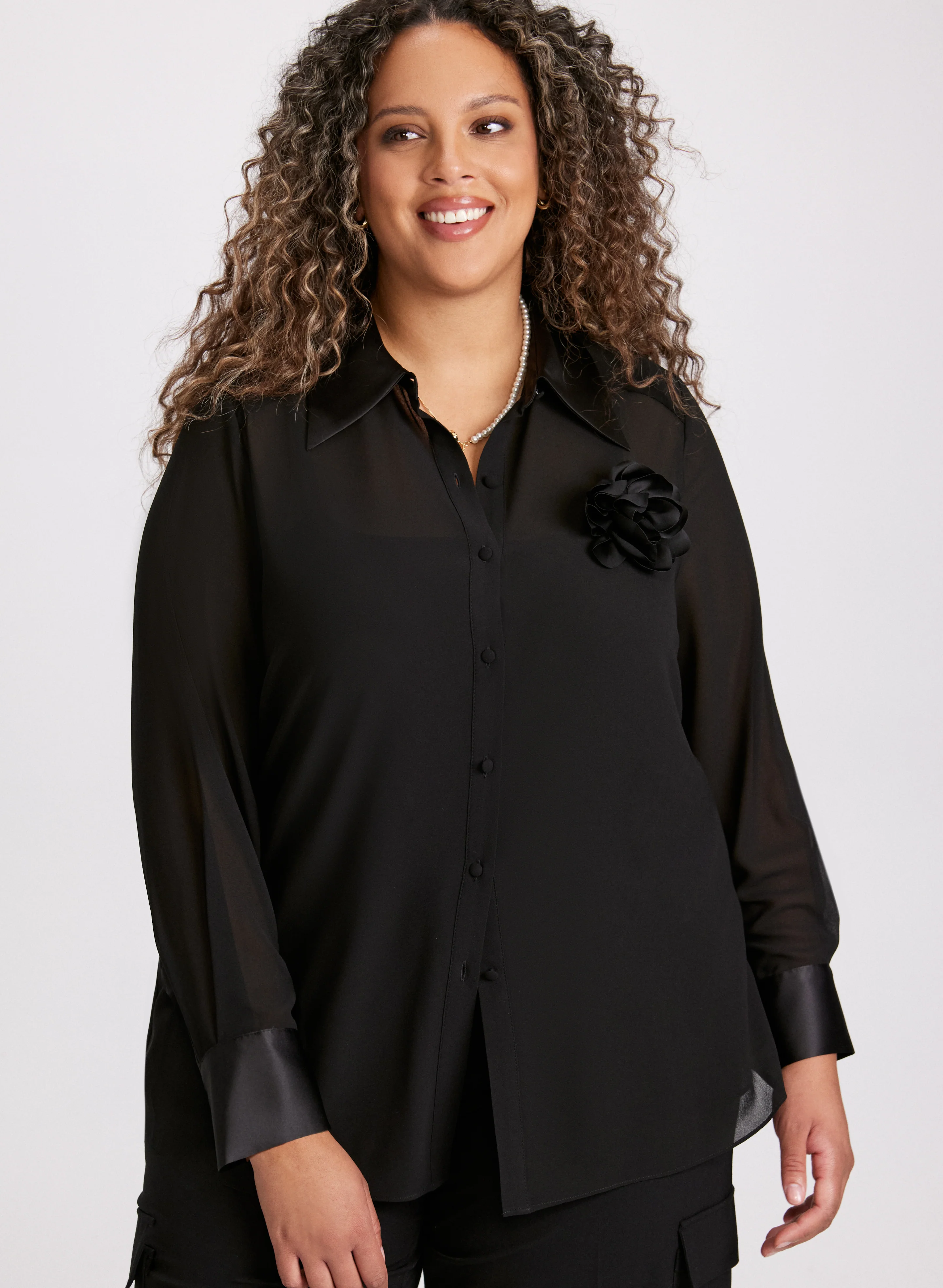 Floral Applique Button-Down Blouse - Image 5