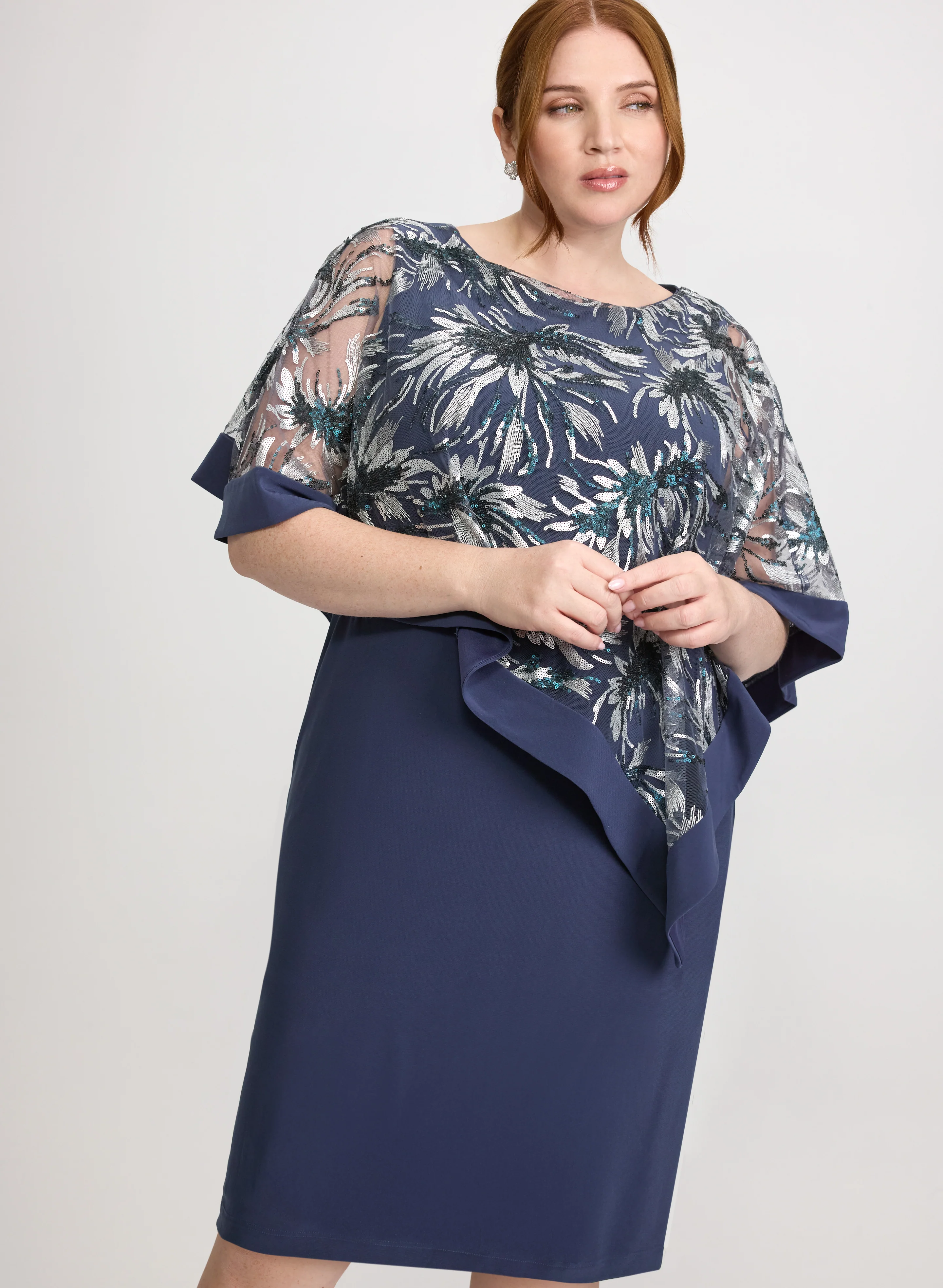 Floral Capelet Overlay Dress - Image 4