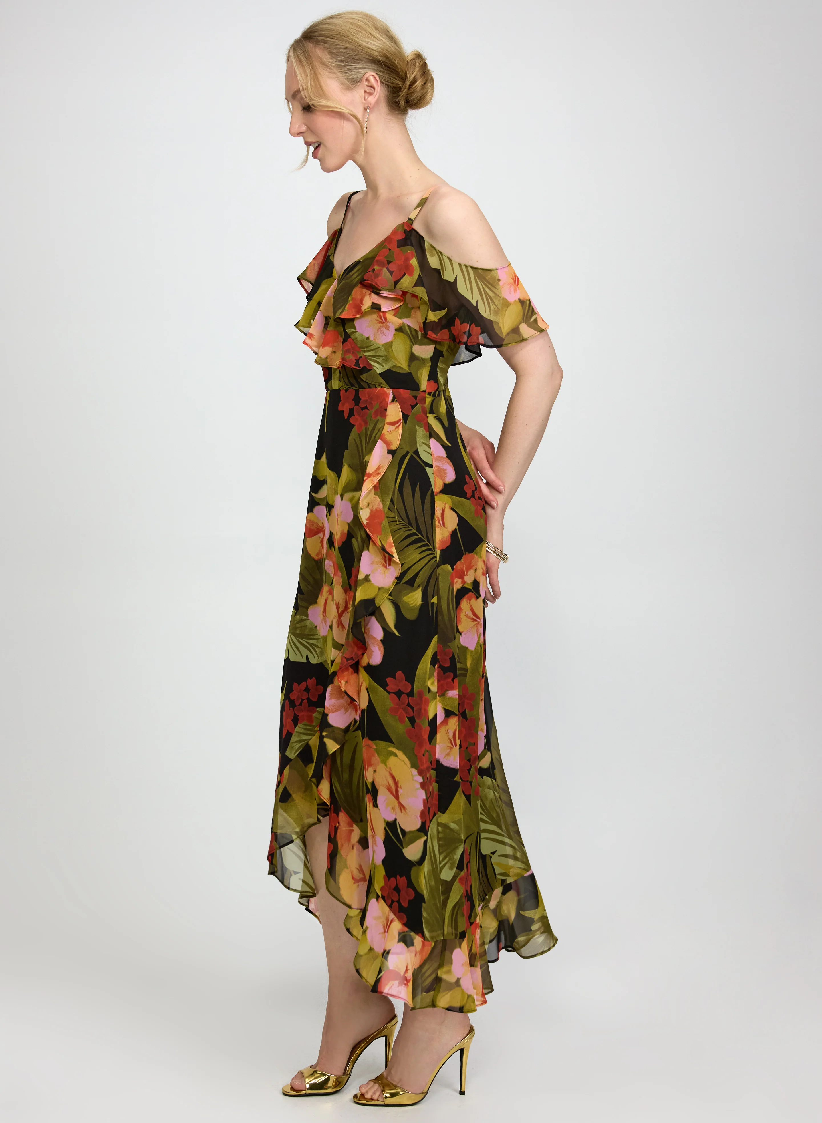 Floral Chiffon Midi Dress - Image 3