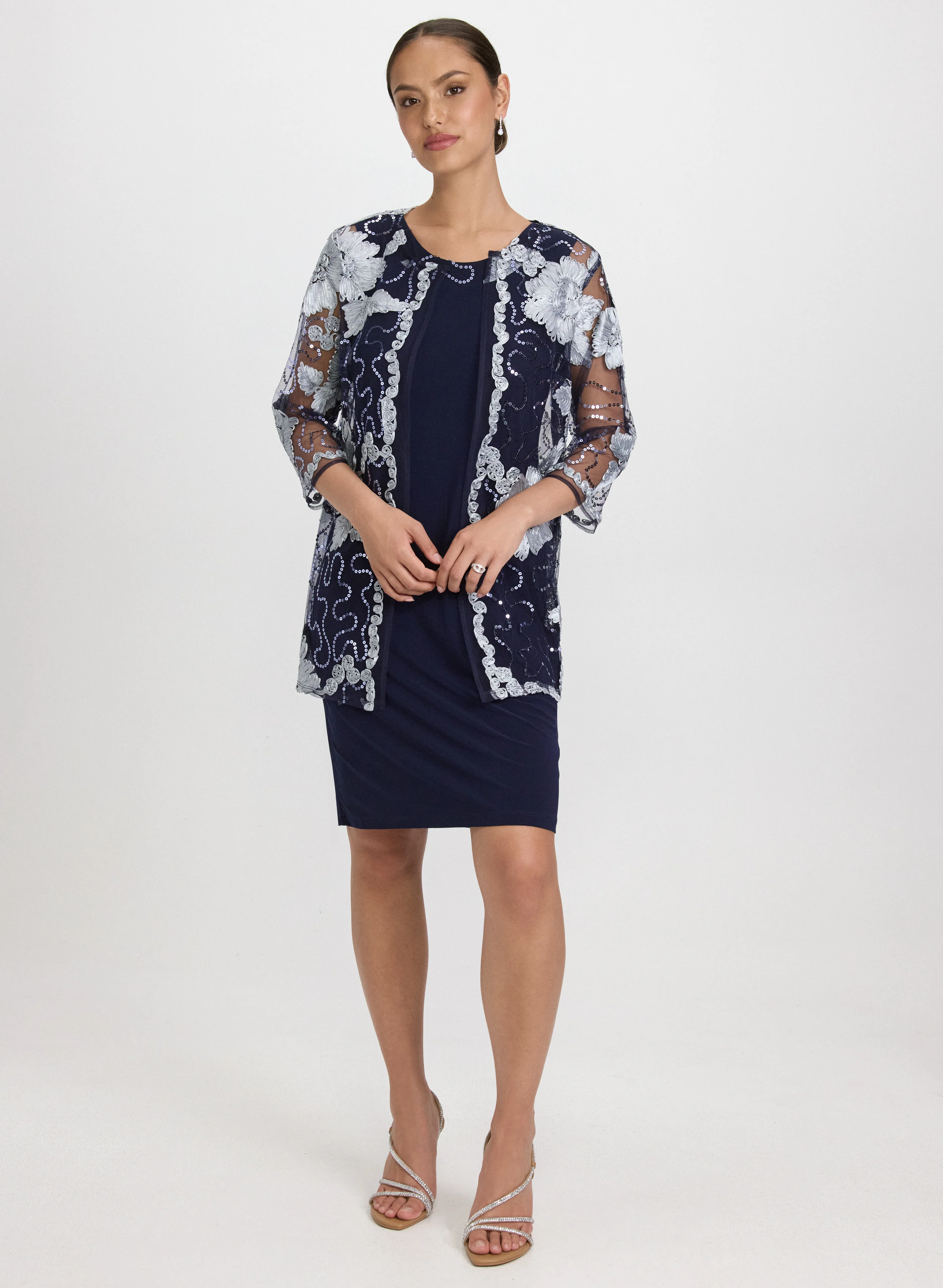 Floral Embroidered Jacket & Dress Set
