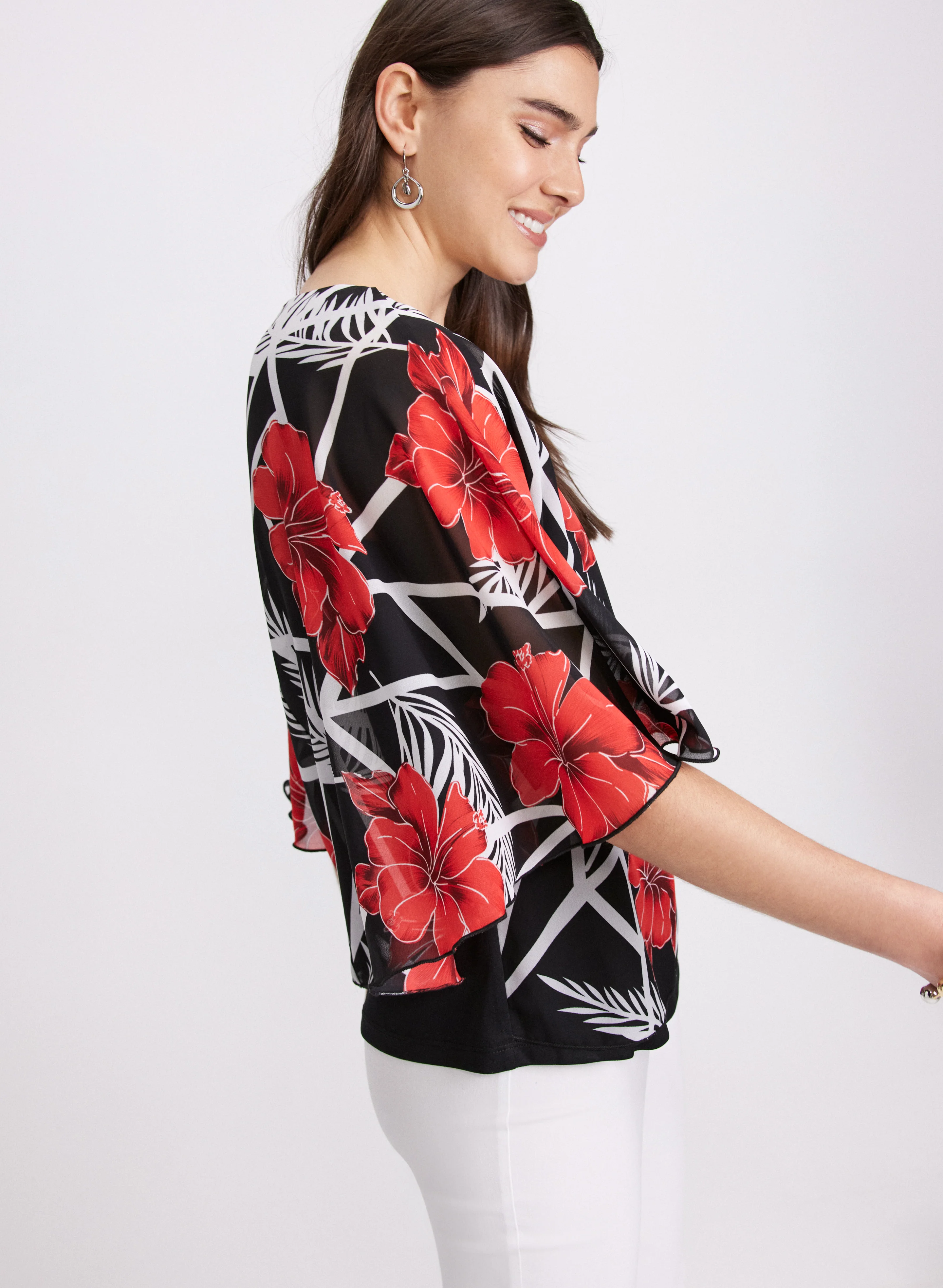 Floral Flare Sleeve Top - Image 2