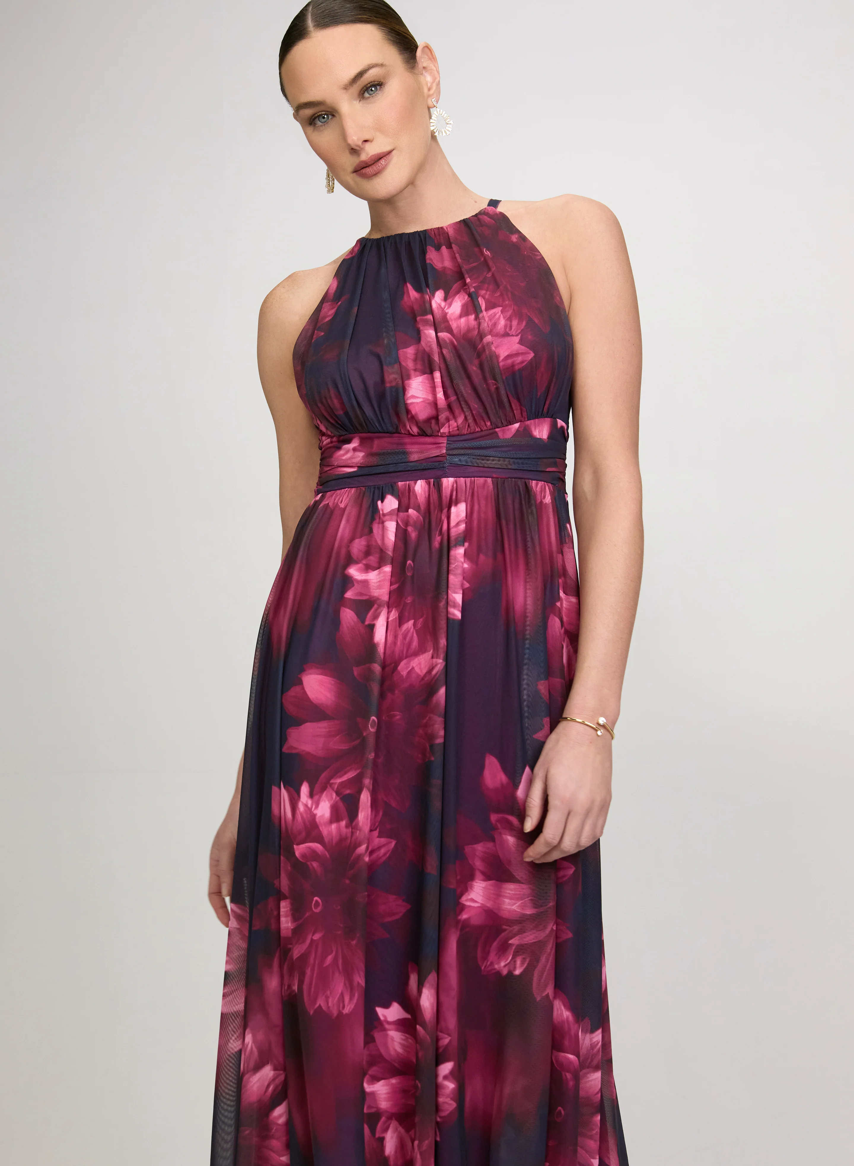 Floral Gathered Halter Dress - Image 4