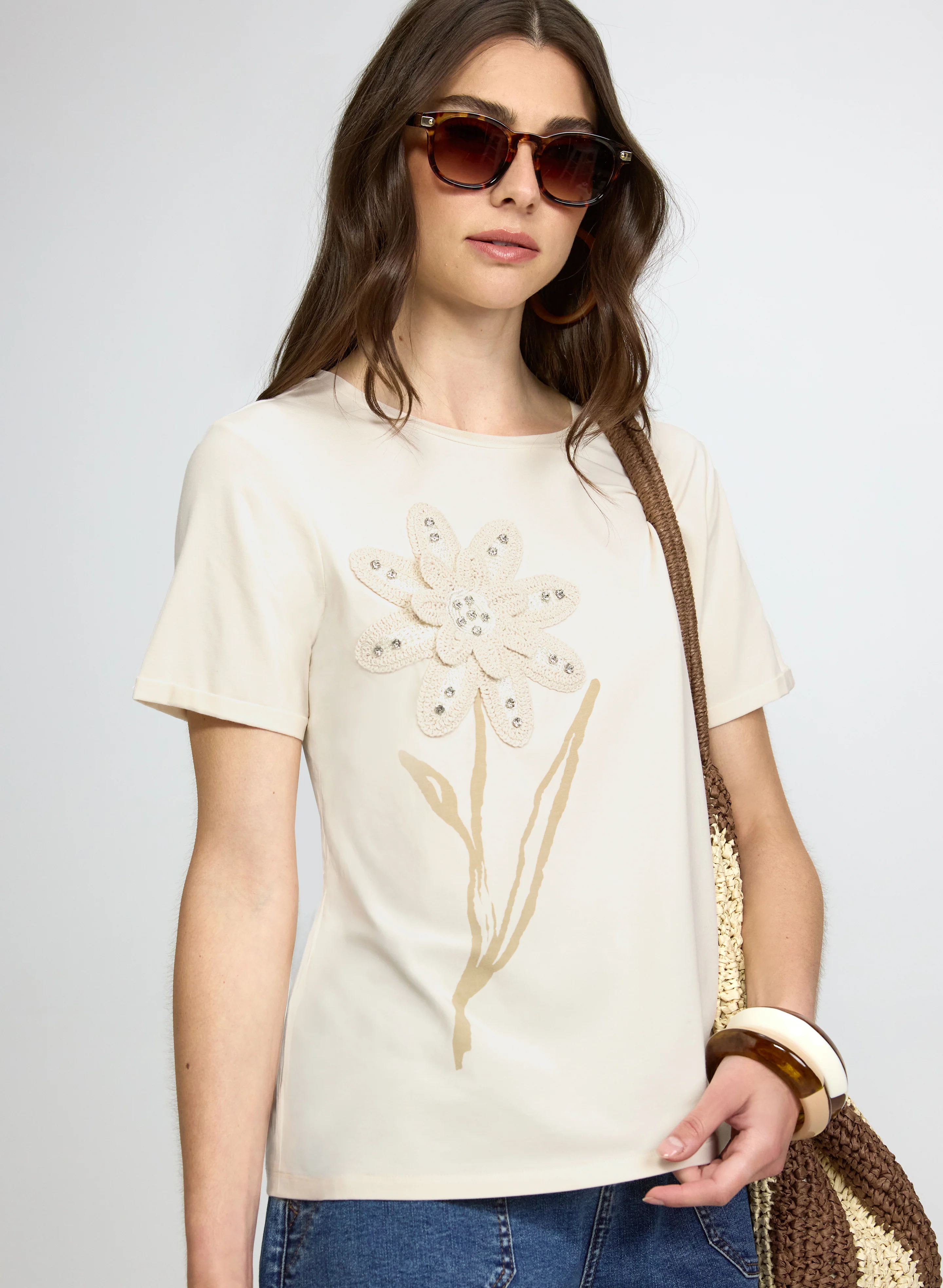 Floral Macrame Applique T-Shirt - Image 2