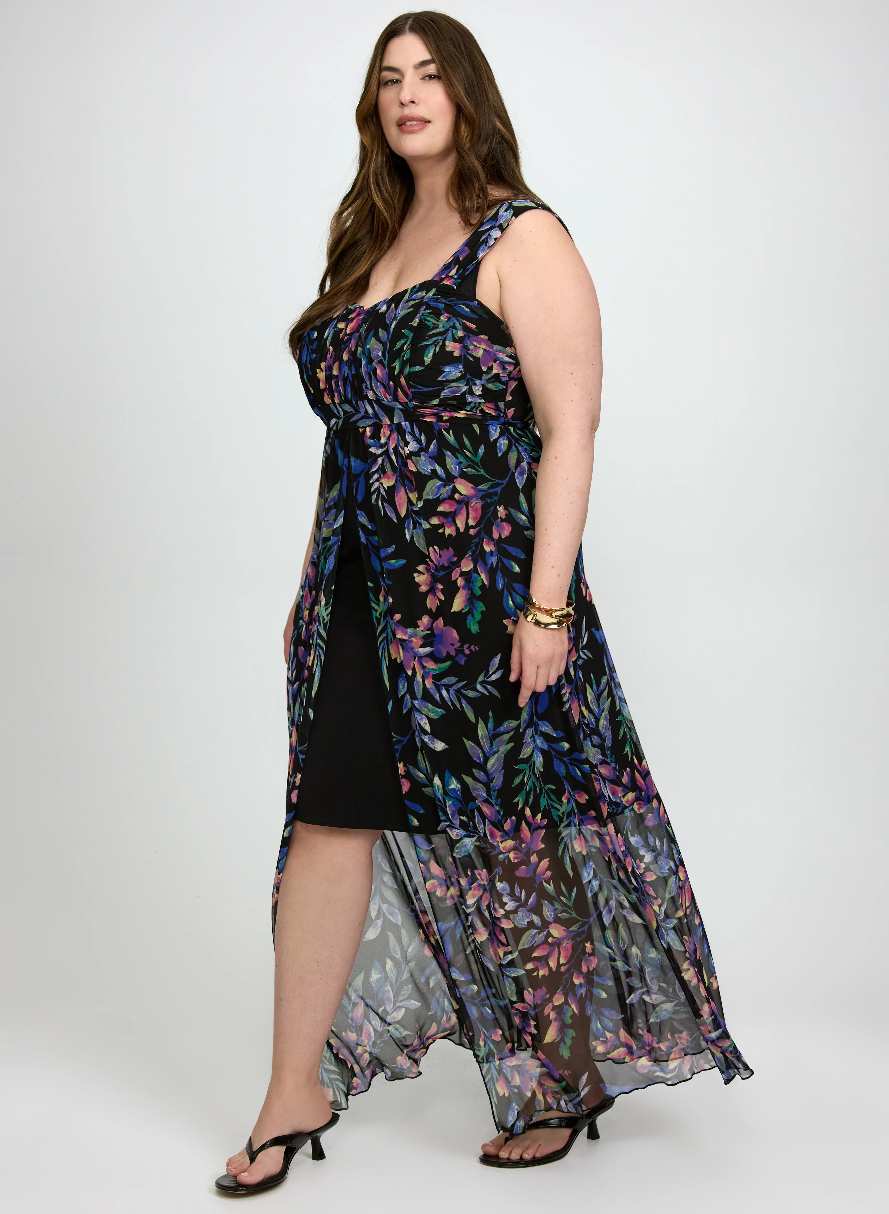 Floral Mesh Overlay Dress - Image 2