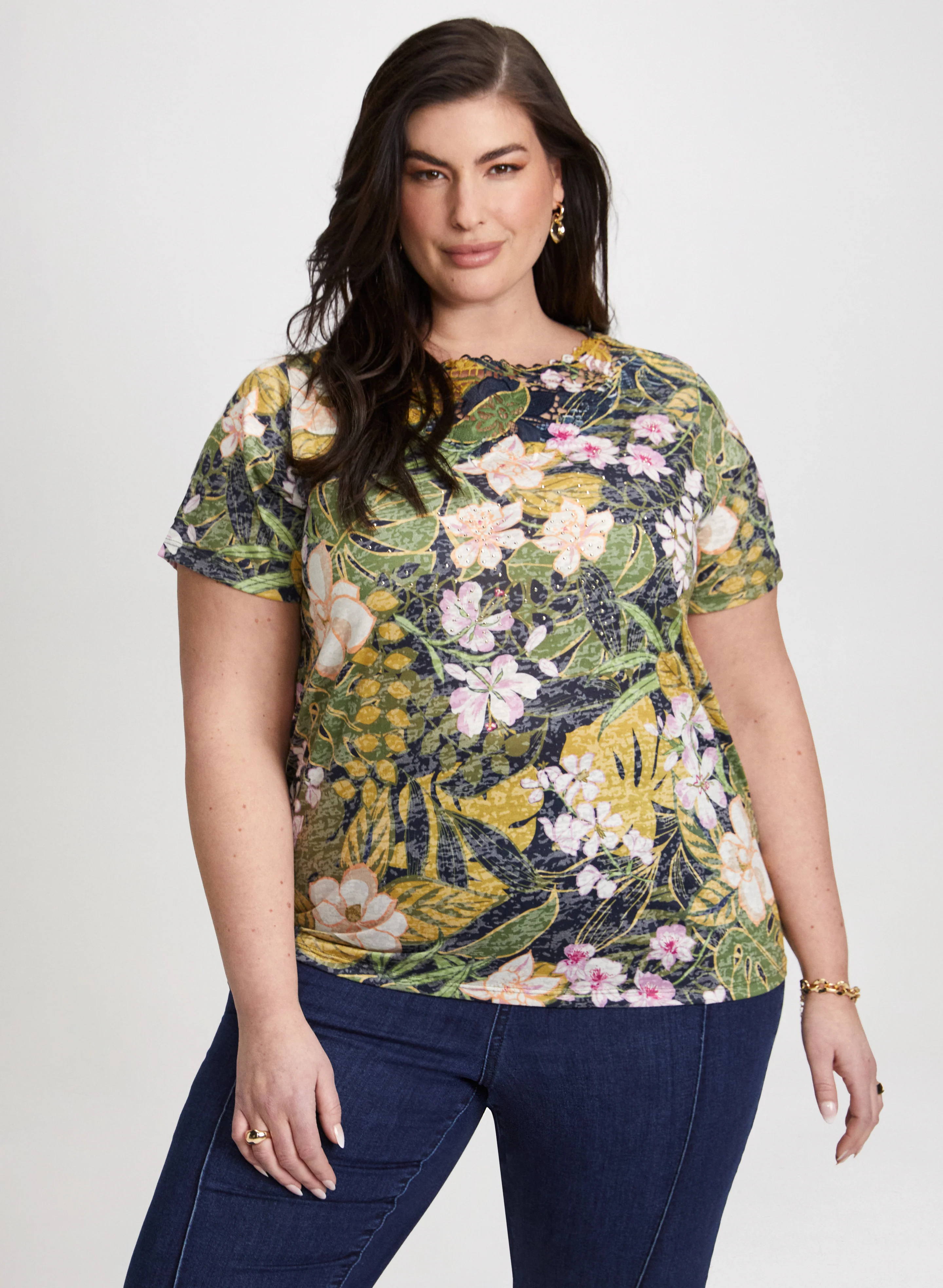 Floral Openwork Detail T-Shirt - Image 4