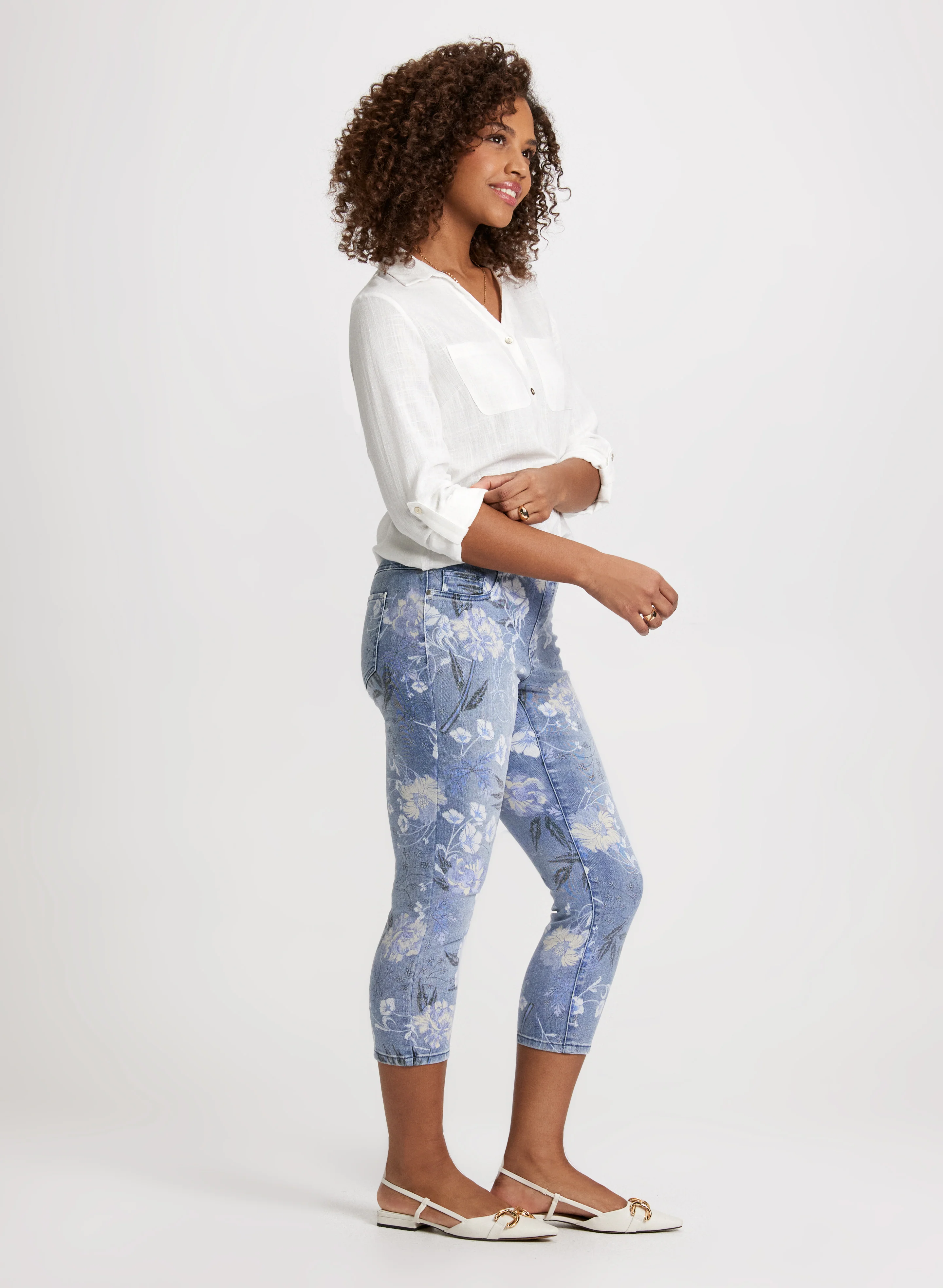 Floral Pattern Pull-On Jeans - Image 4