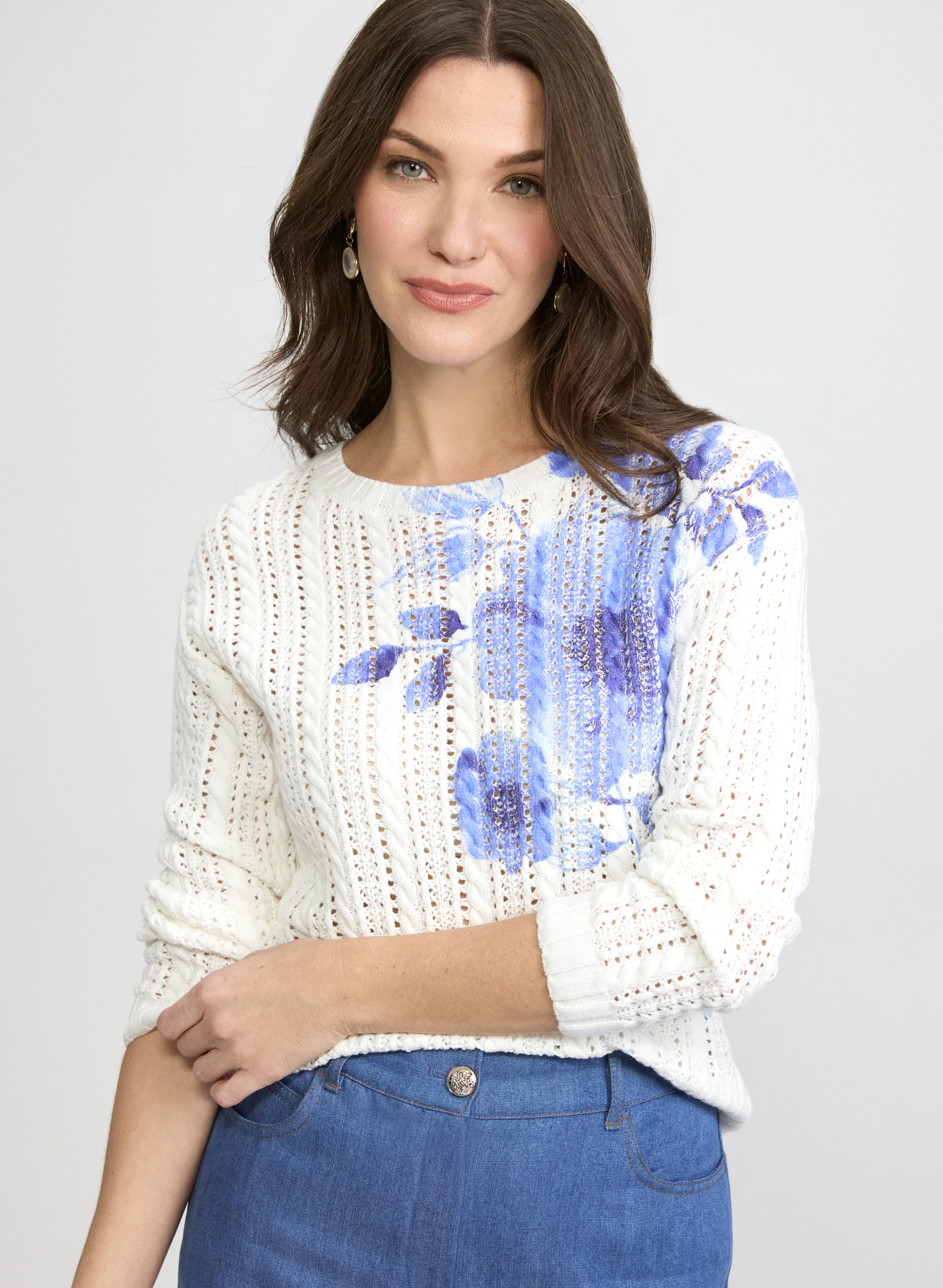 Floral Pointelle Knit Sweater