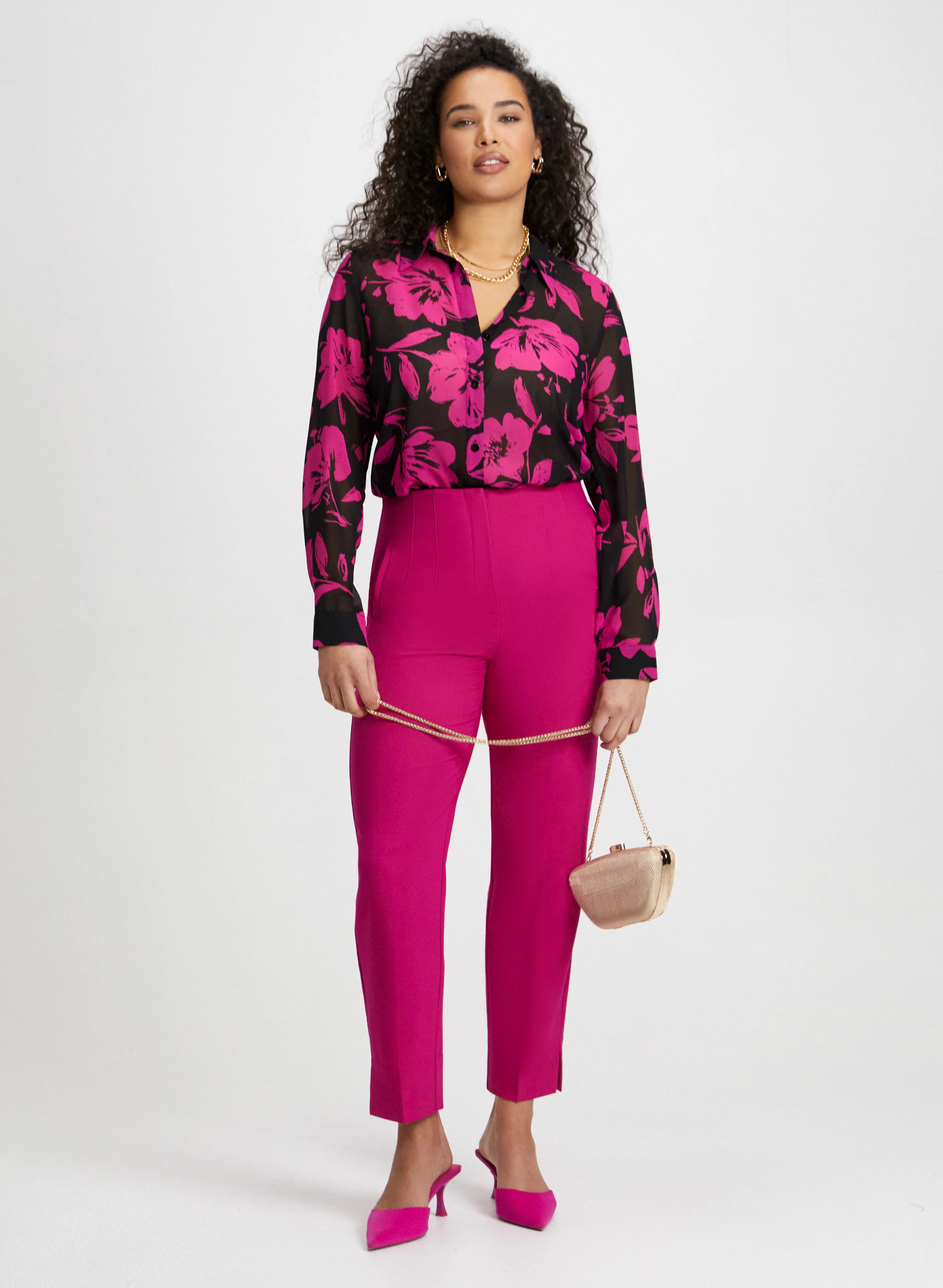 Floral Print Blouse & Slim Leg Pants