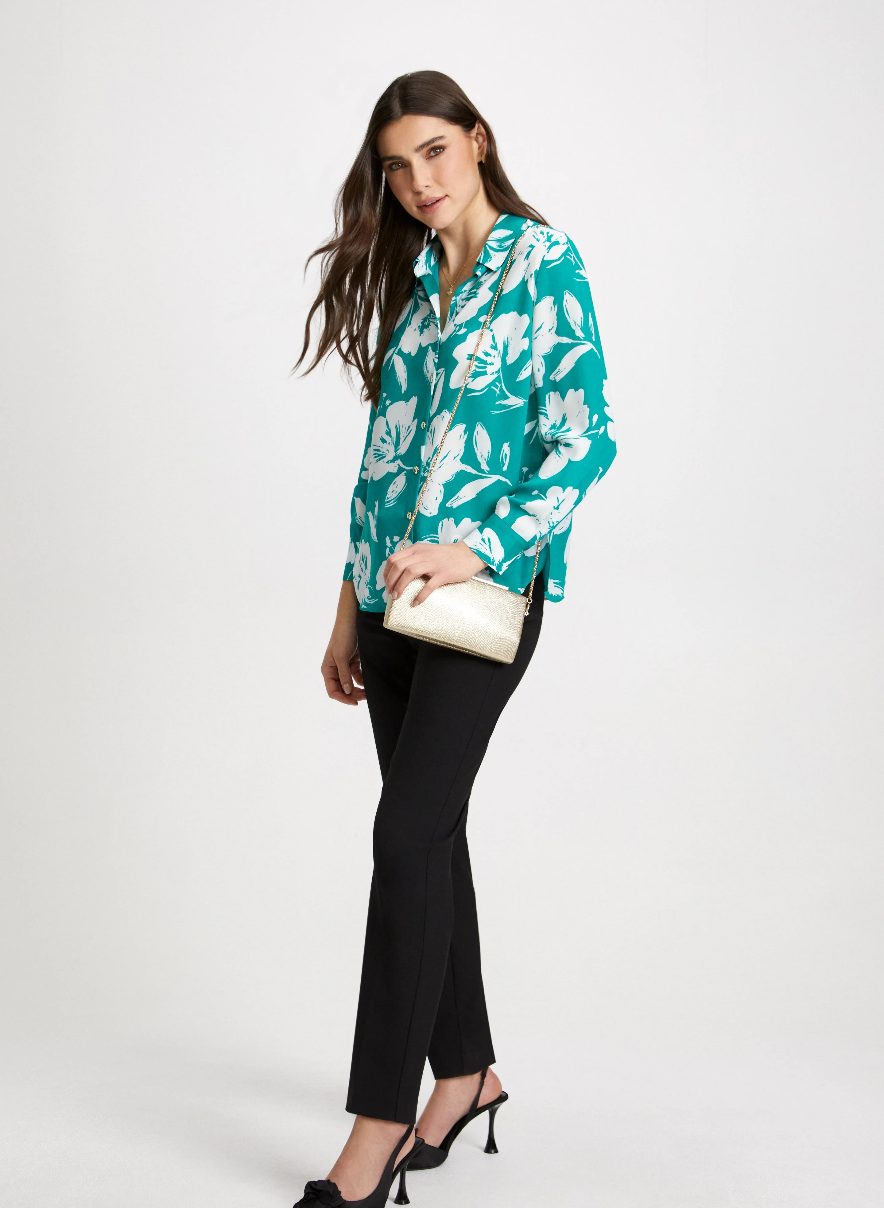 Floral Print Blouse & Slim Leg Pants