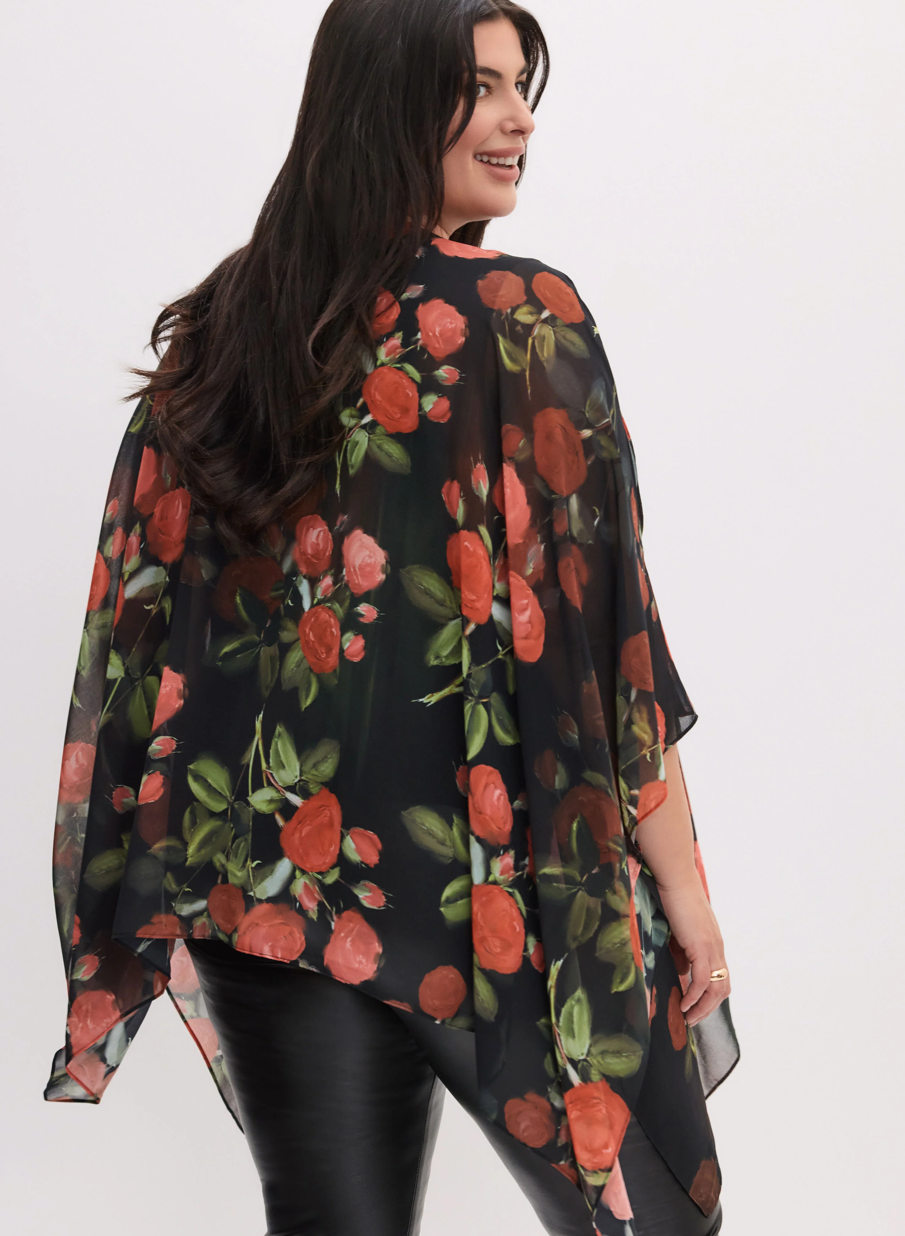 Floral Print Chiffon Poncho - Image 4
