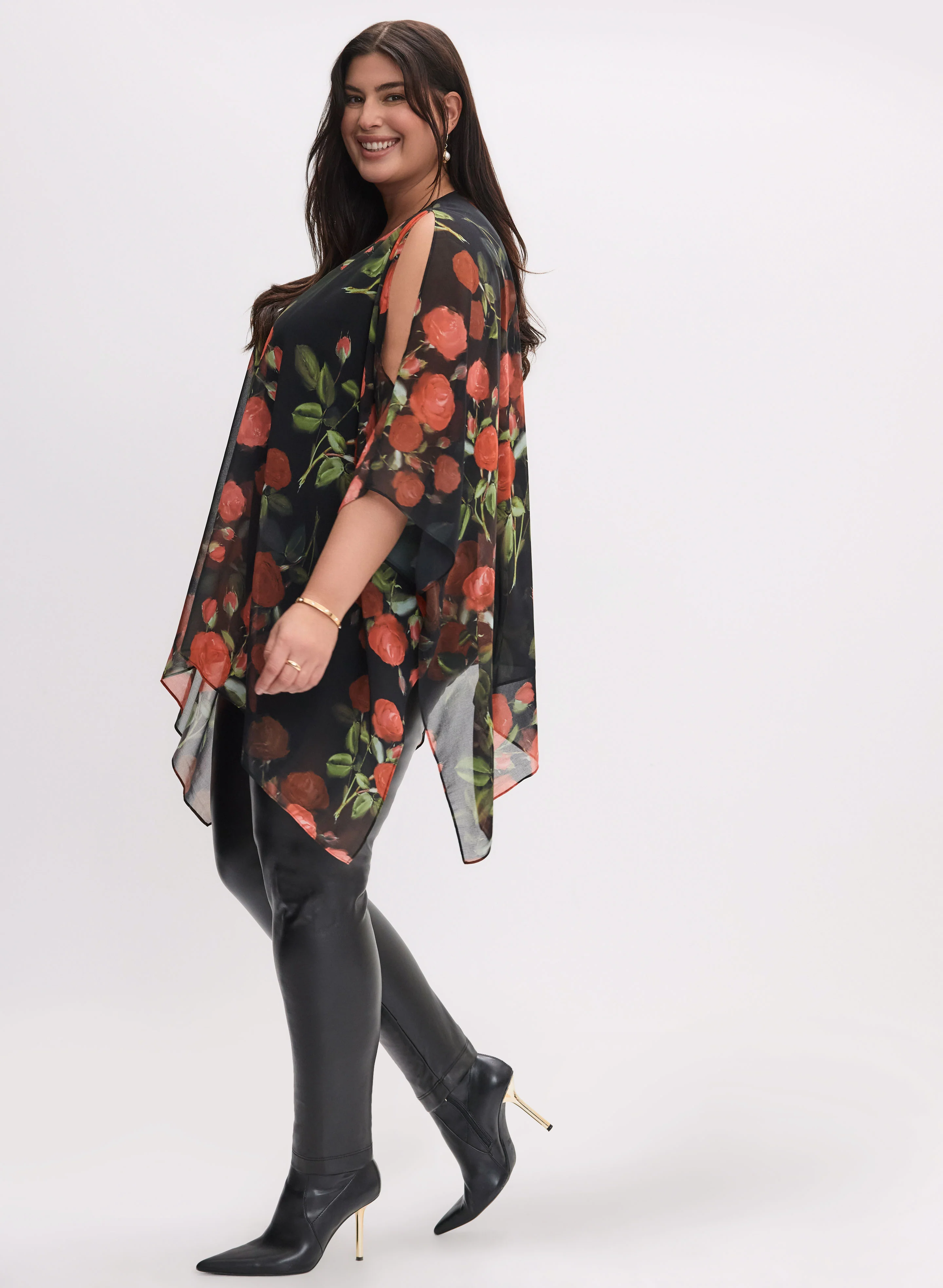 Floral Print Chiffon Poncho - Image 7