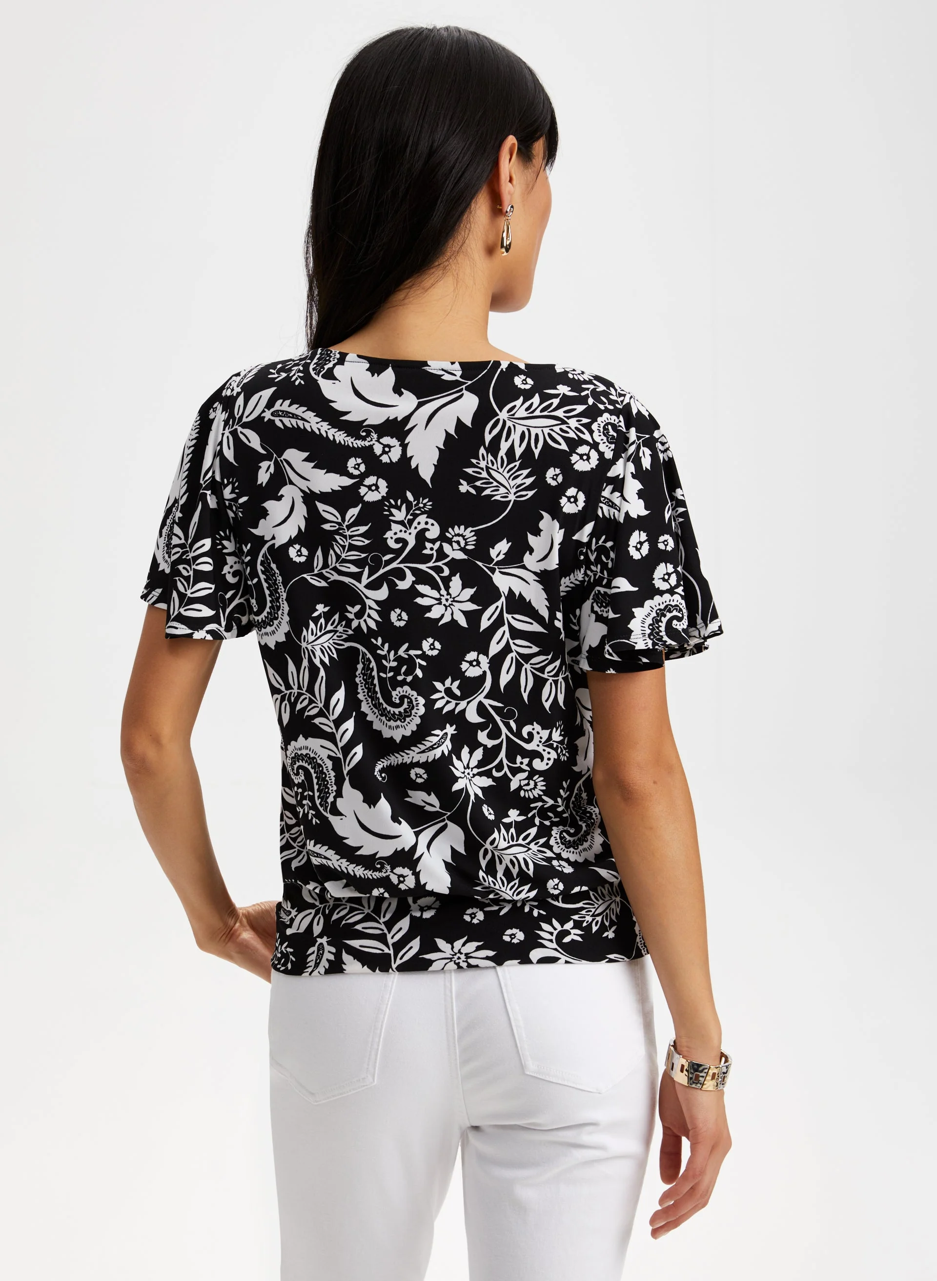 Floral Print Flutter Sleeve Top - Image 4