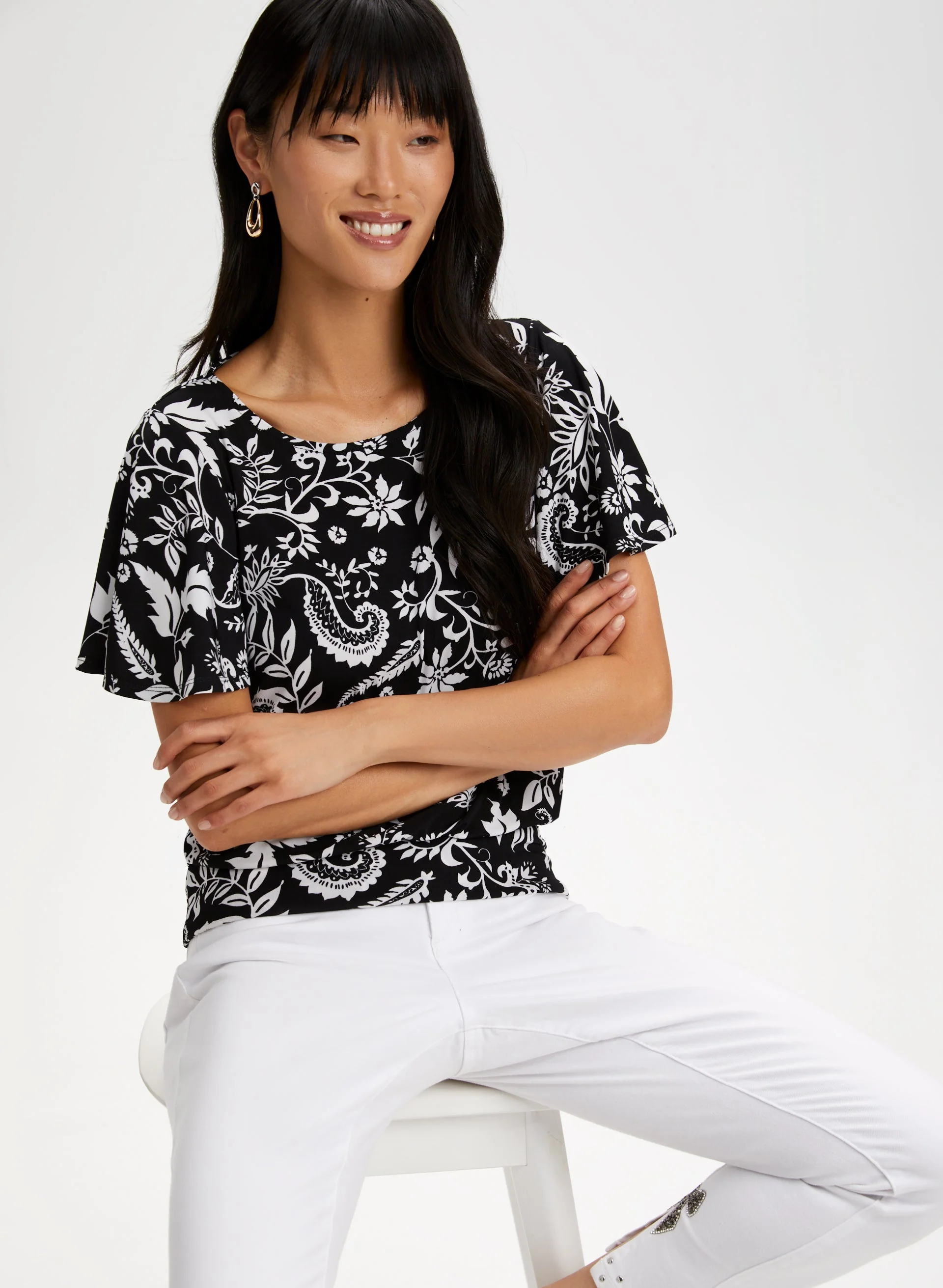 Floral Print Flutter Sleeve Top - Image 5