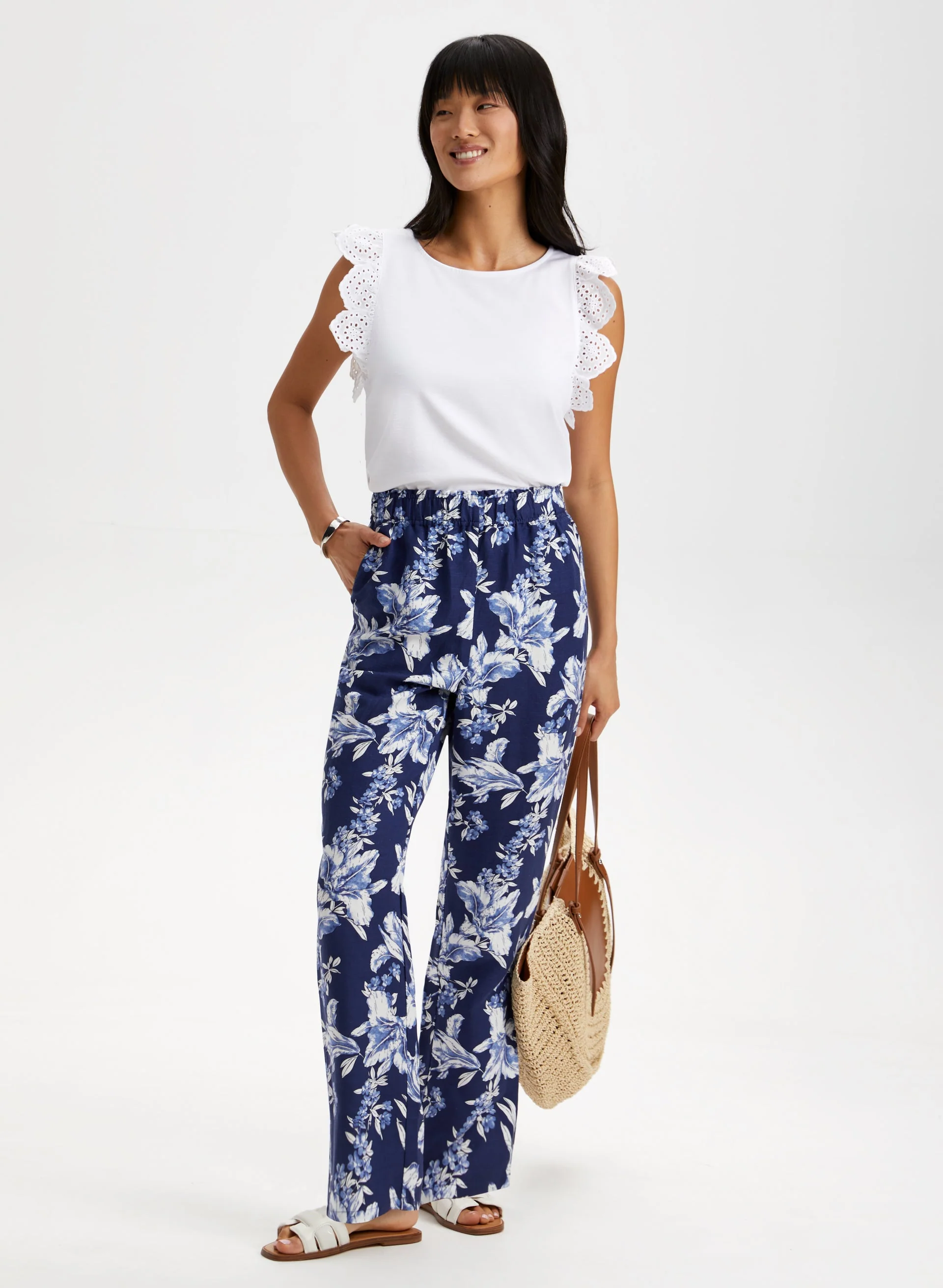 Floral Print Pull-On Pants - Image 3