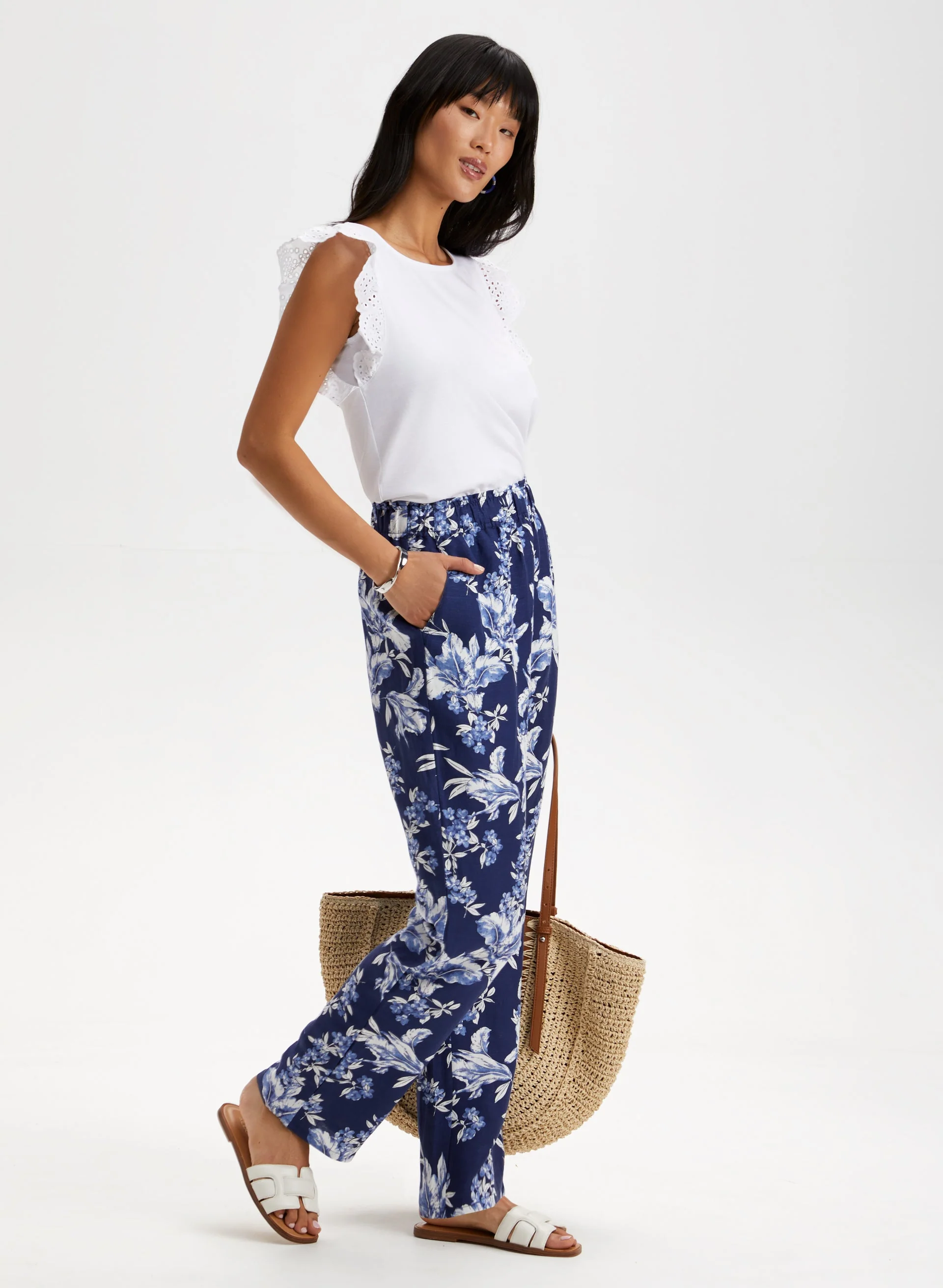 Floral Print Pull-On Pants - Image 6