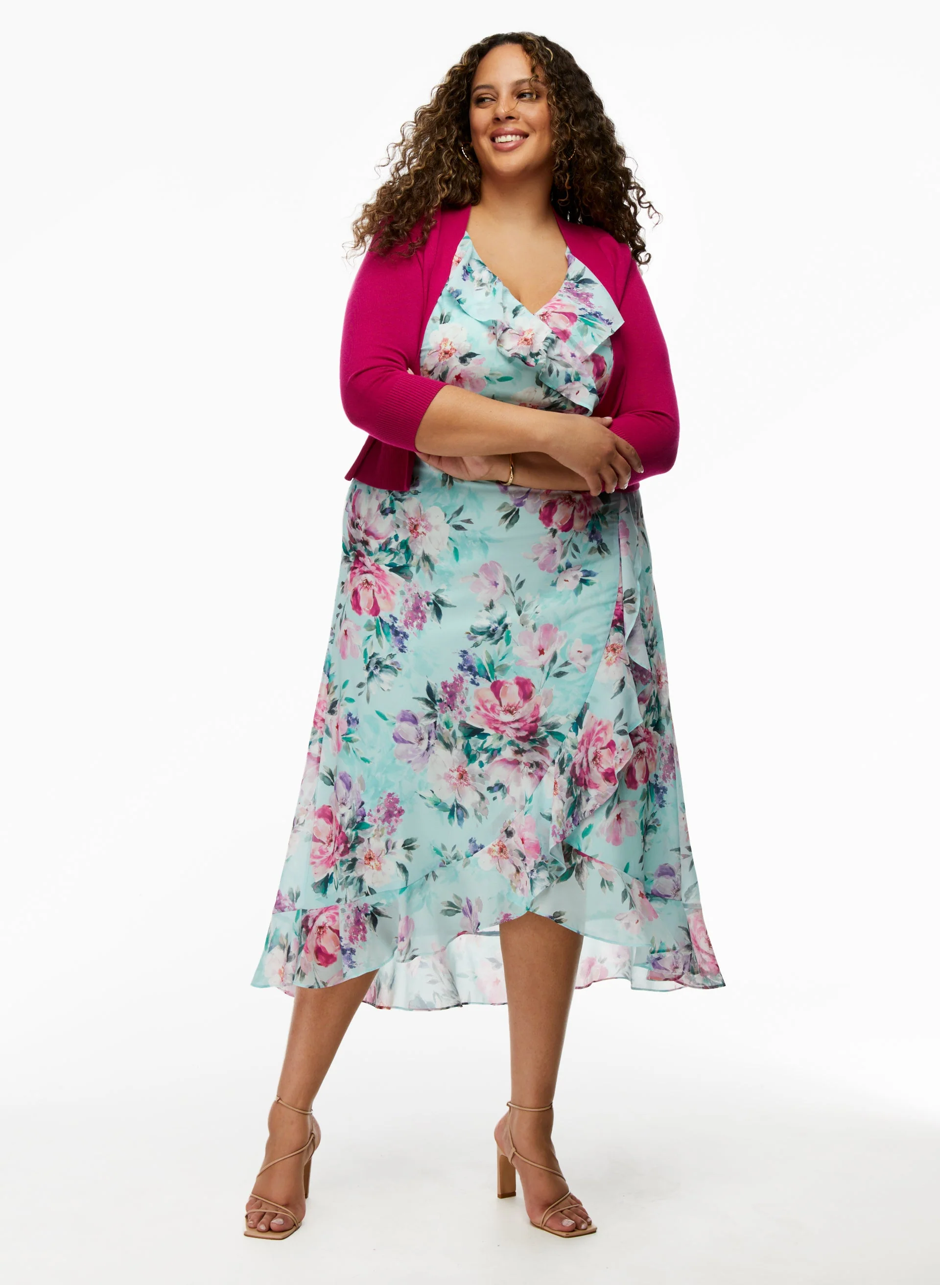 Floral Print Ruffle Detail Midi Dress - Image 3