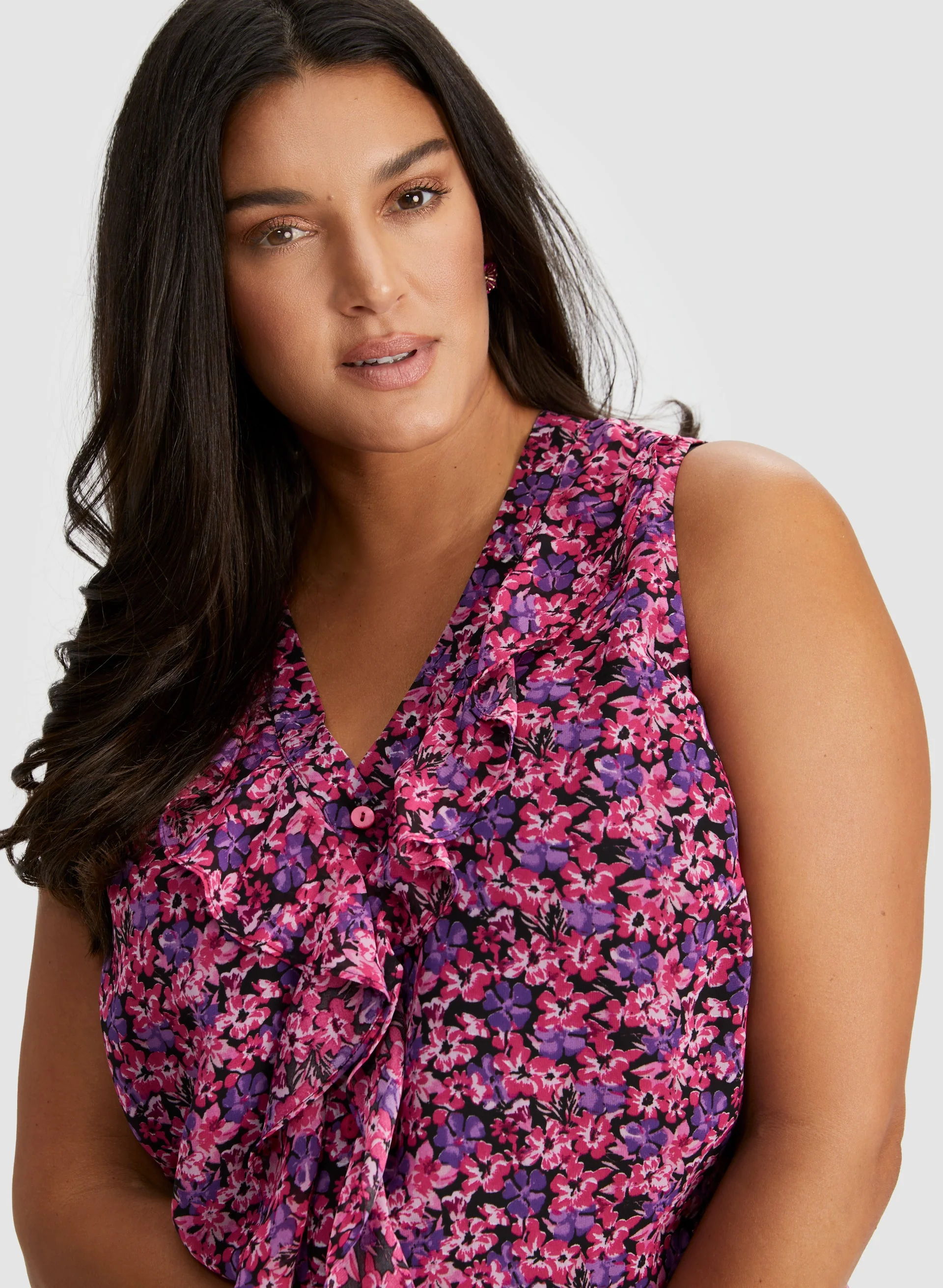 Floral Print Sleeveless Ruffle Blouse - Image 2