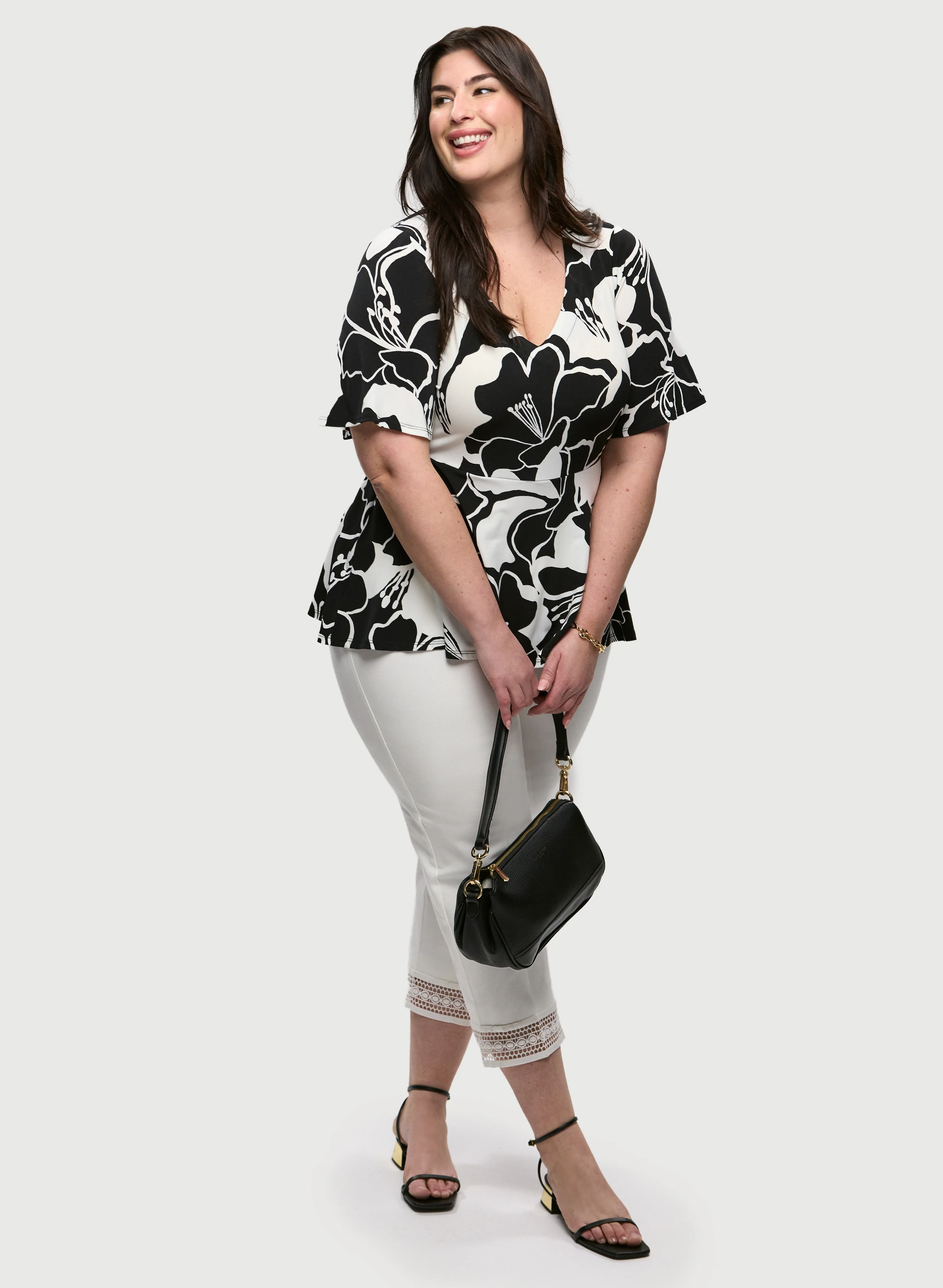Floral Print Top & Pull-On Ankle Pants