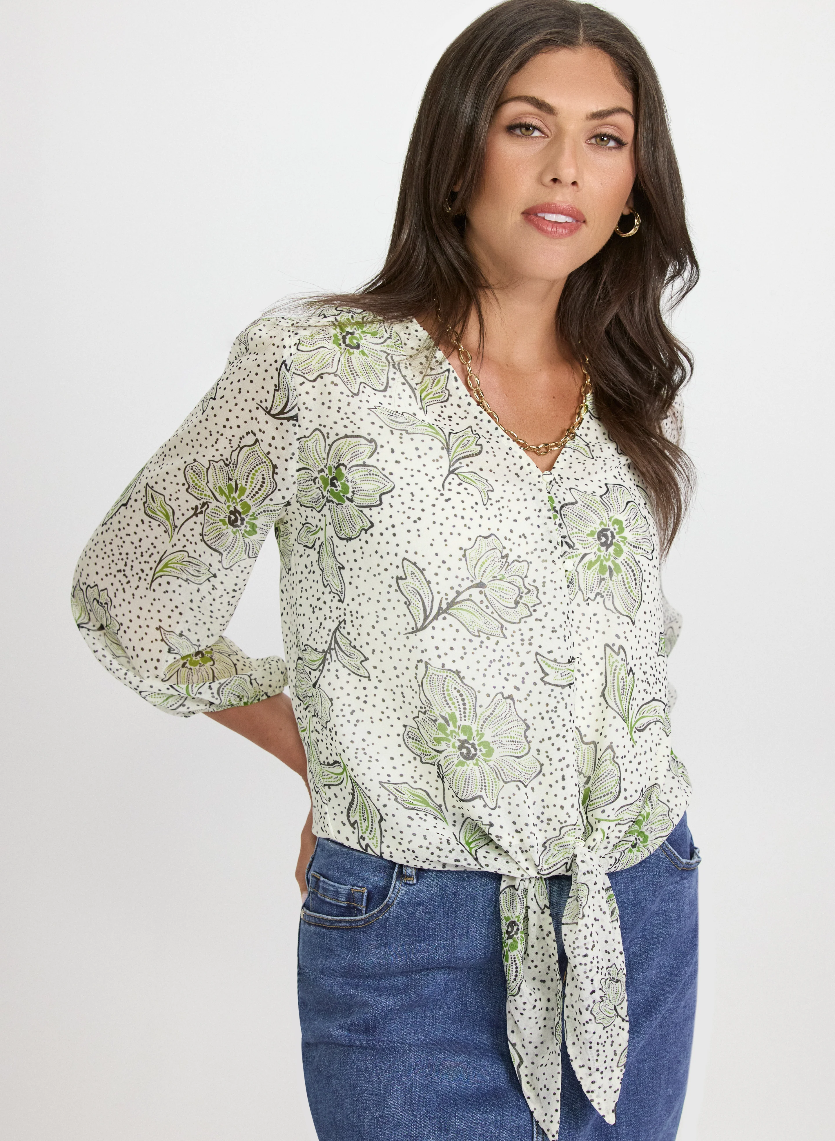 Floral Tied Hem Blouse
