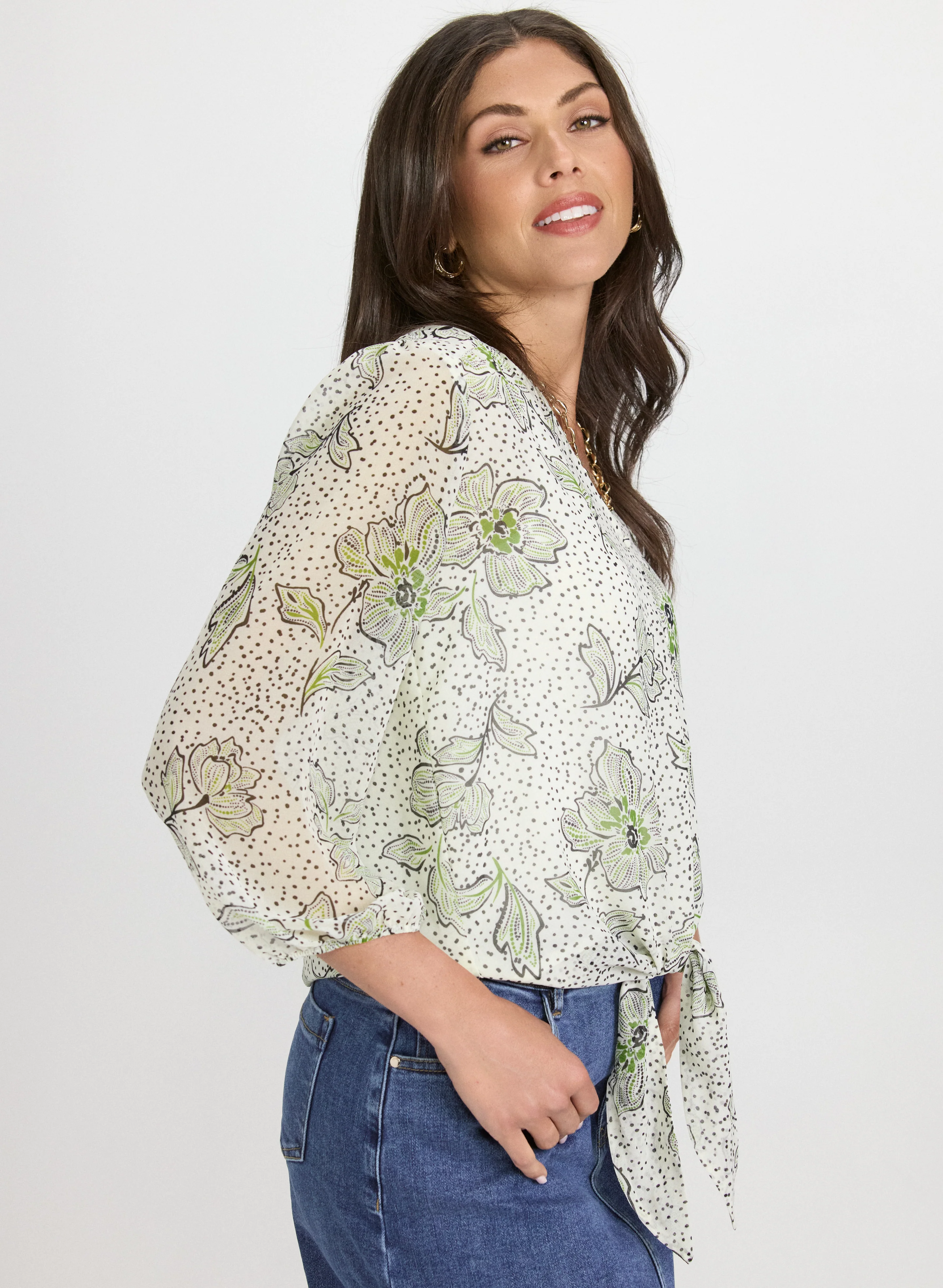 Floral Tied Hem Blouse - Image 2