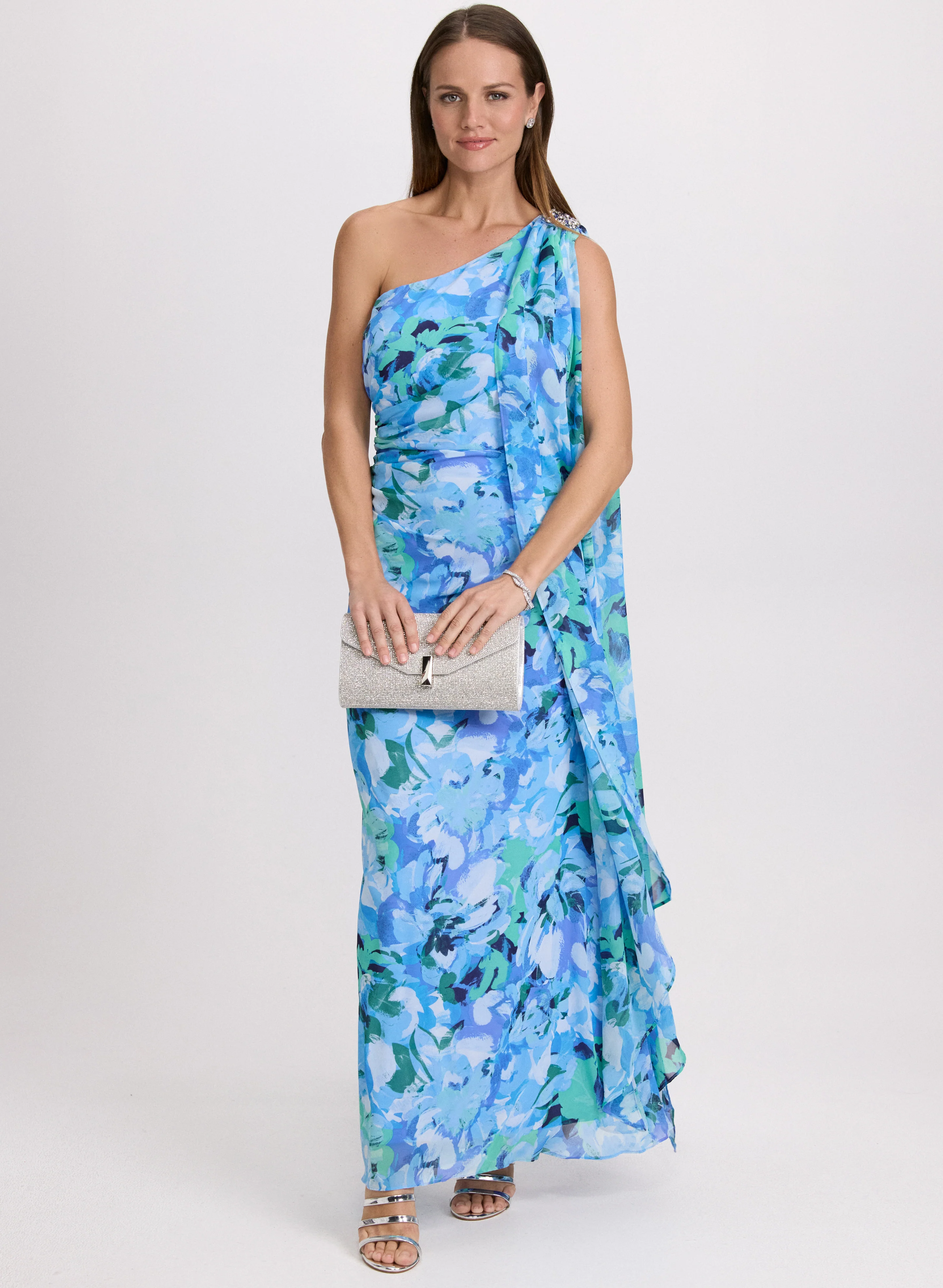 Floral Waterfall Drape Dress