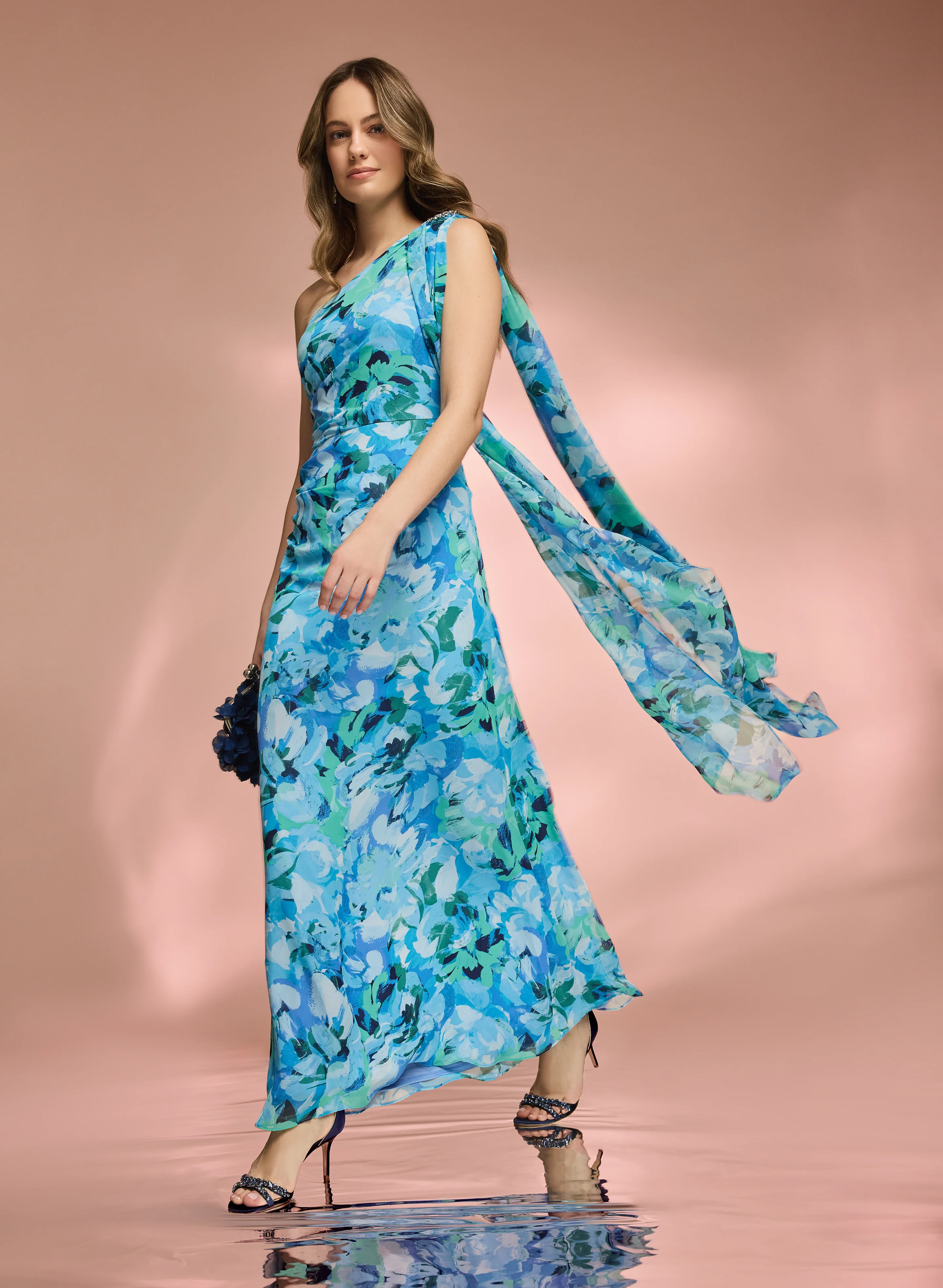 Floral Waterfall Drape Dress - Image 2