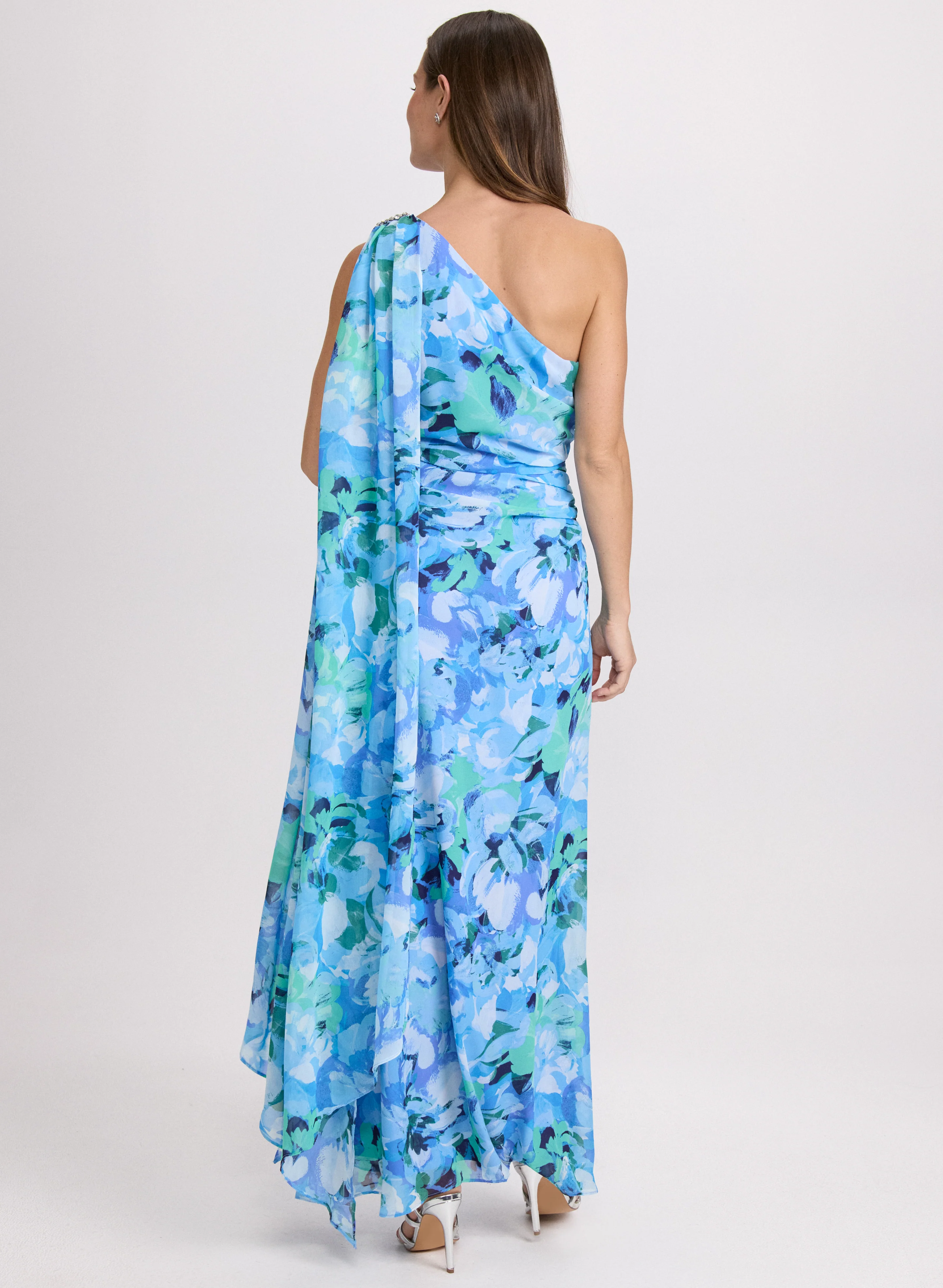 Floral Waterfall Drape Dress - Image 4