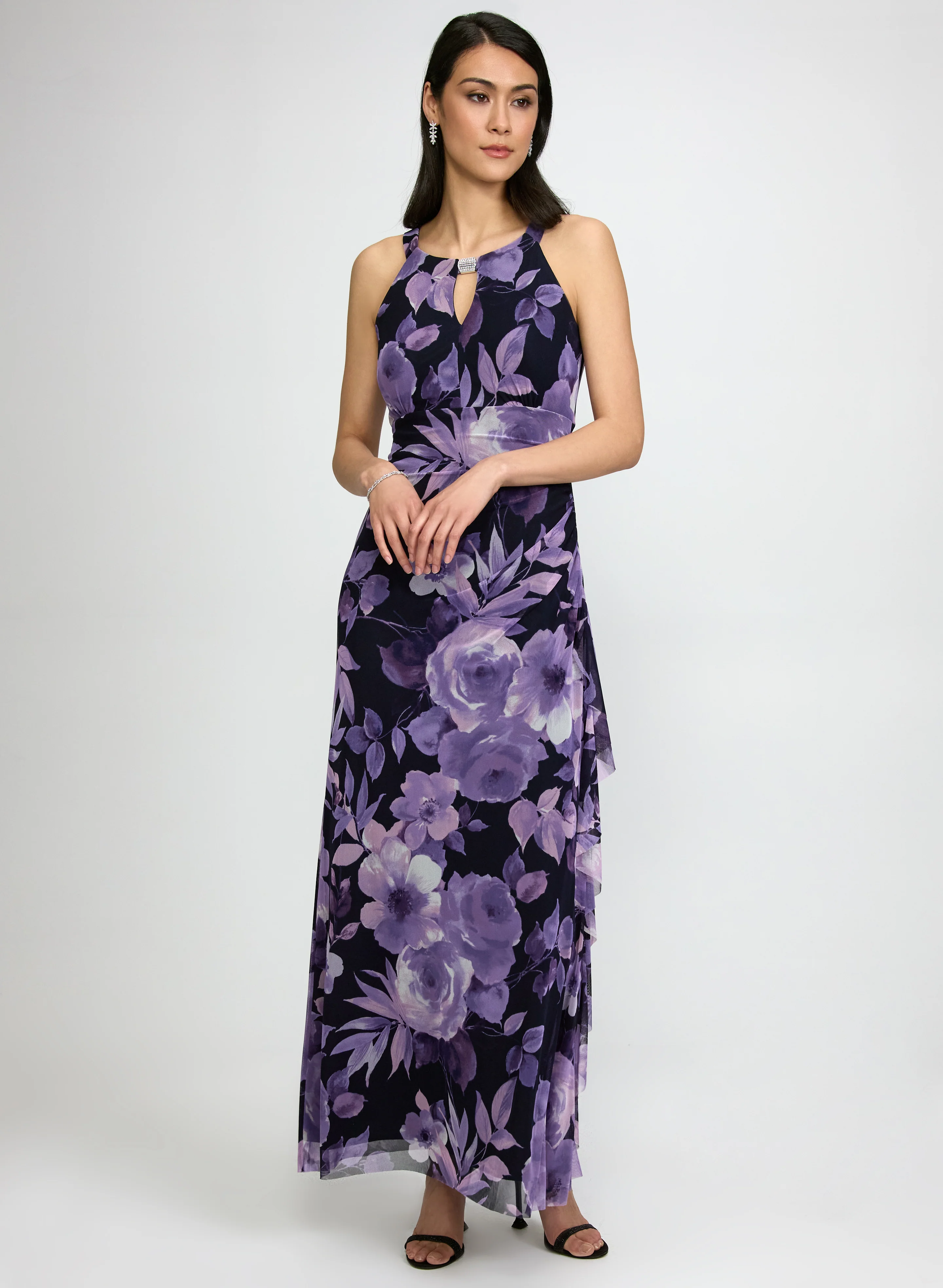 Floral Waterfall Ruffle Dress