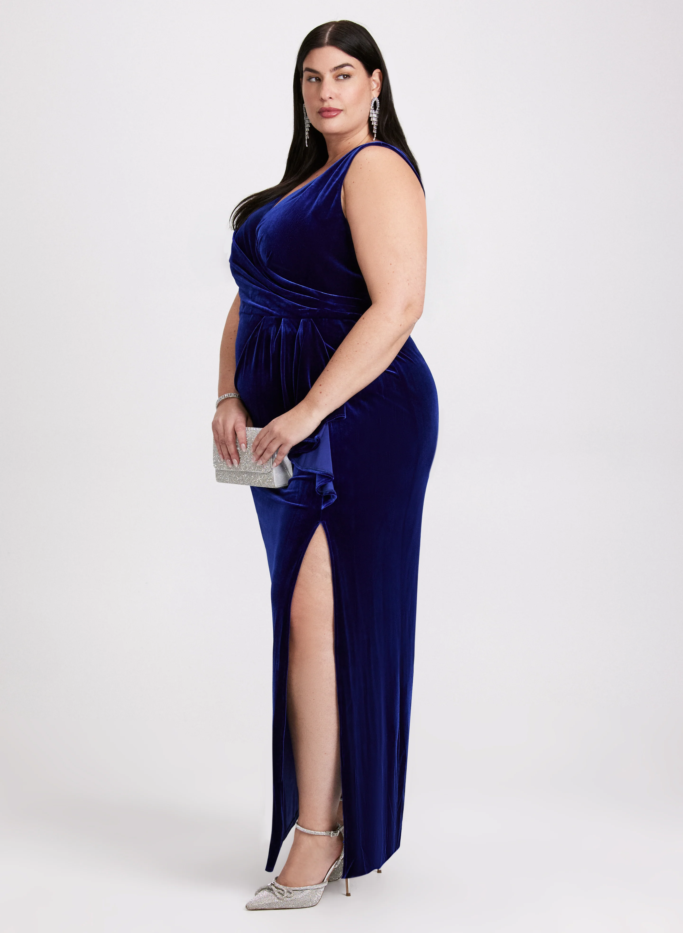 Flounce Front Velvet Dress - Image 3