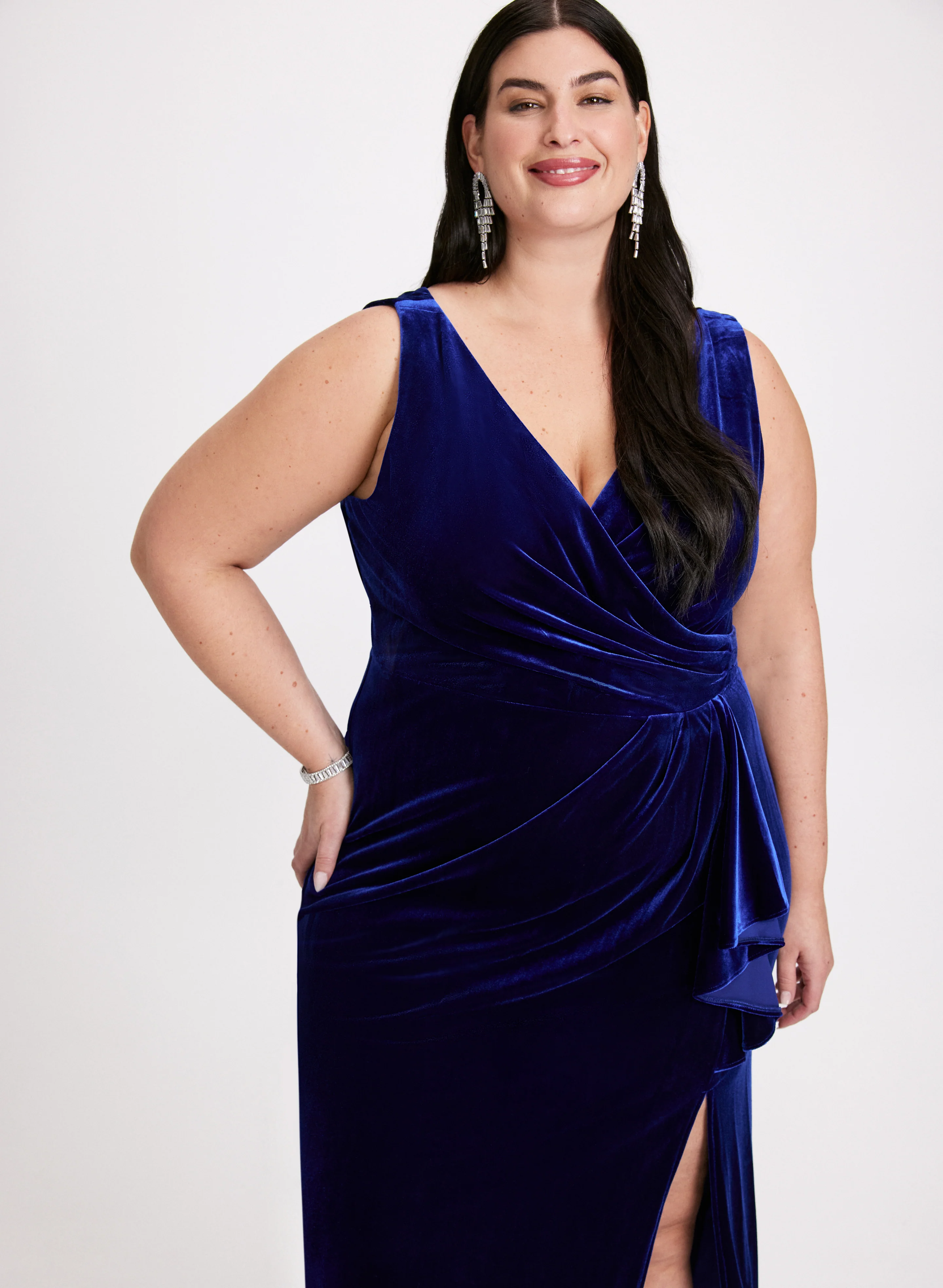 Flounce Front Velvet Dress - Image 4