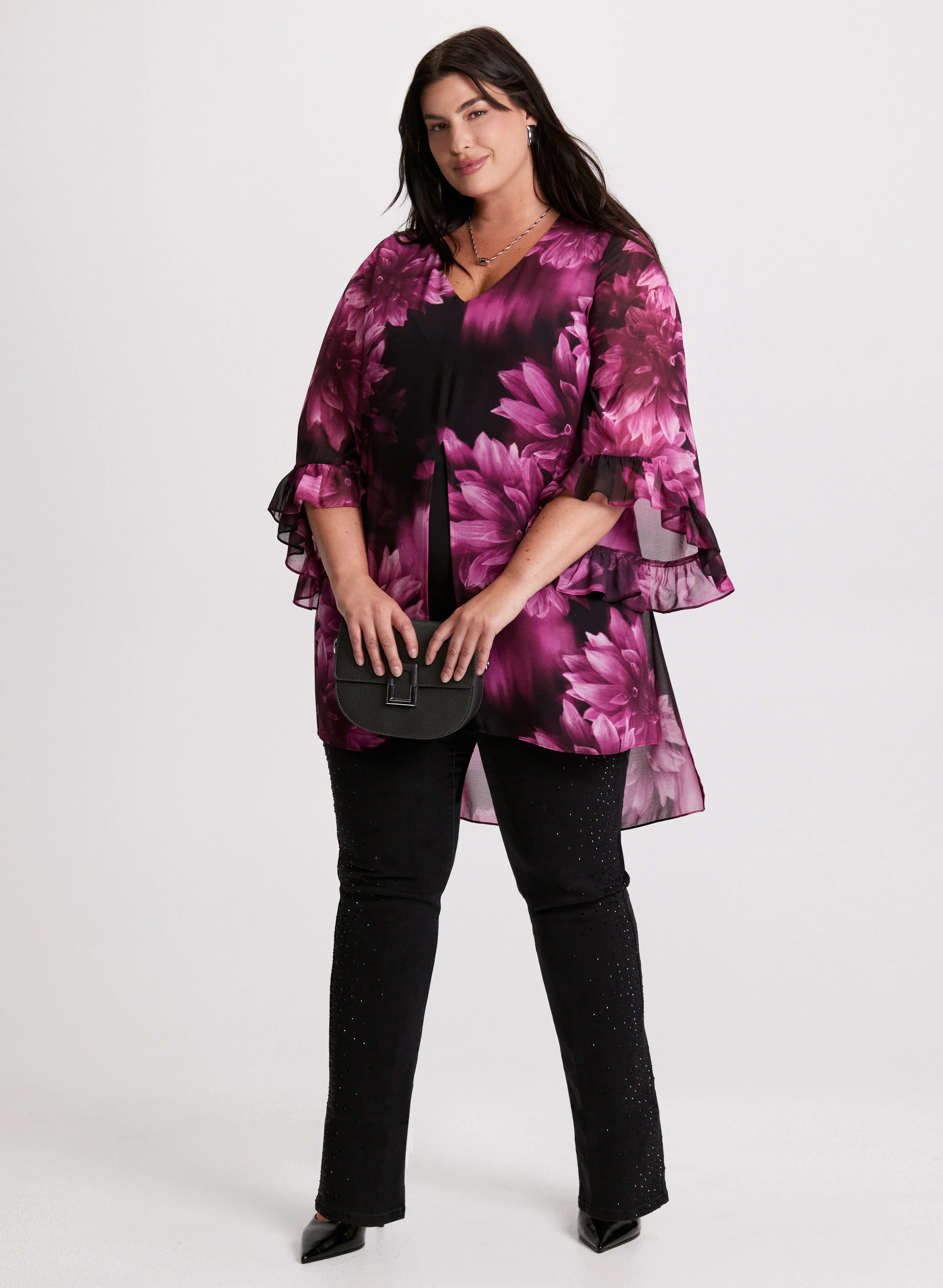 Flower Print Flare Sleeve Blouse - Image 3