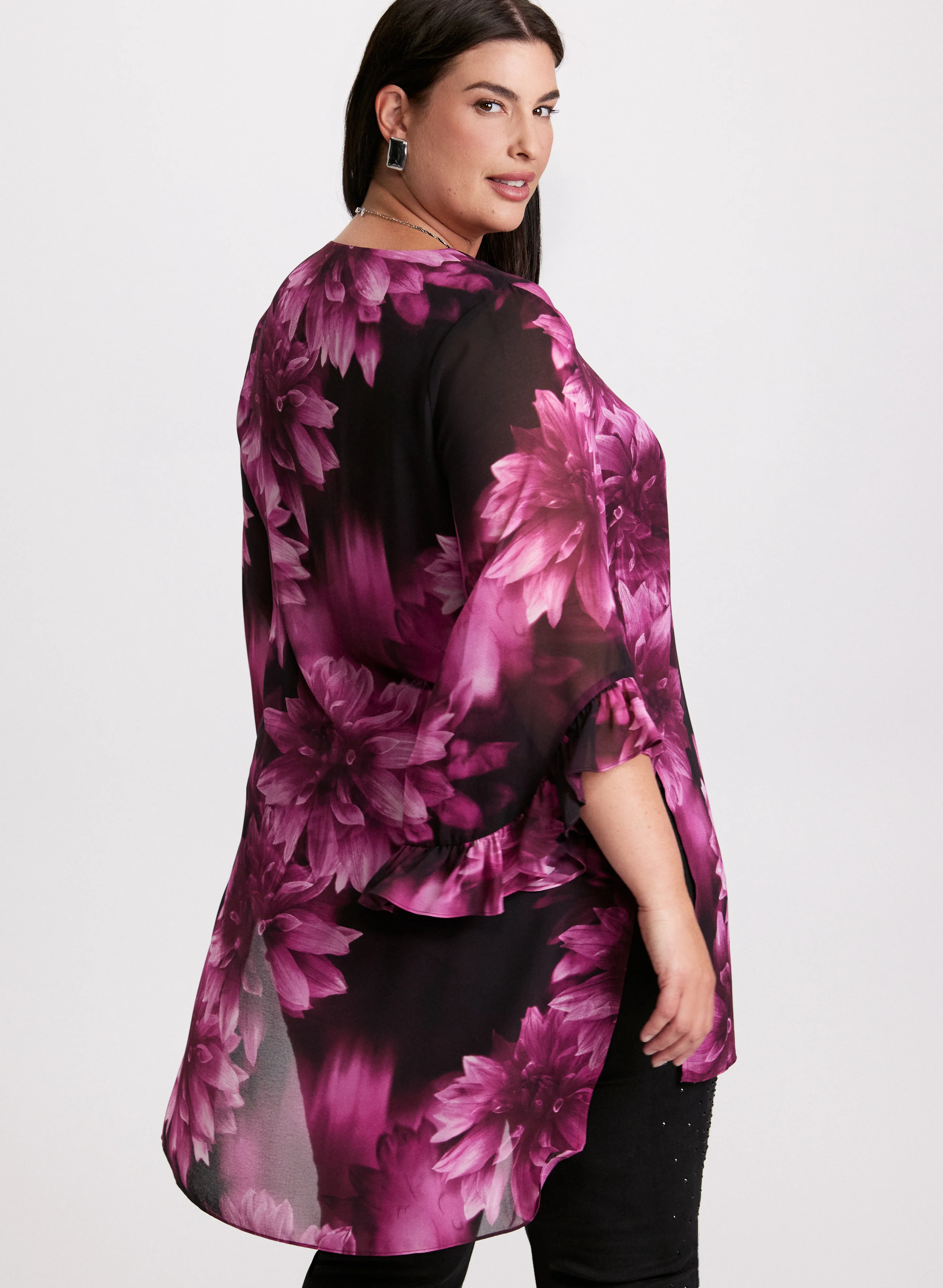 Flower Print Flare Sleeve Blouse - Image 4