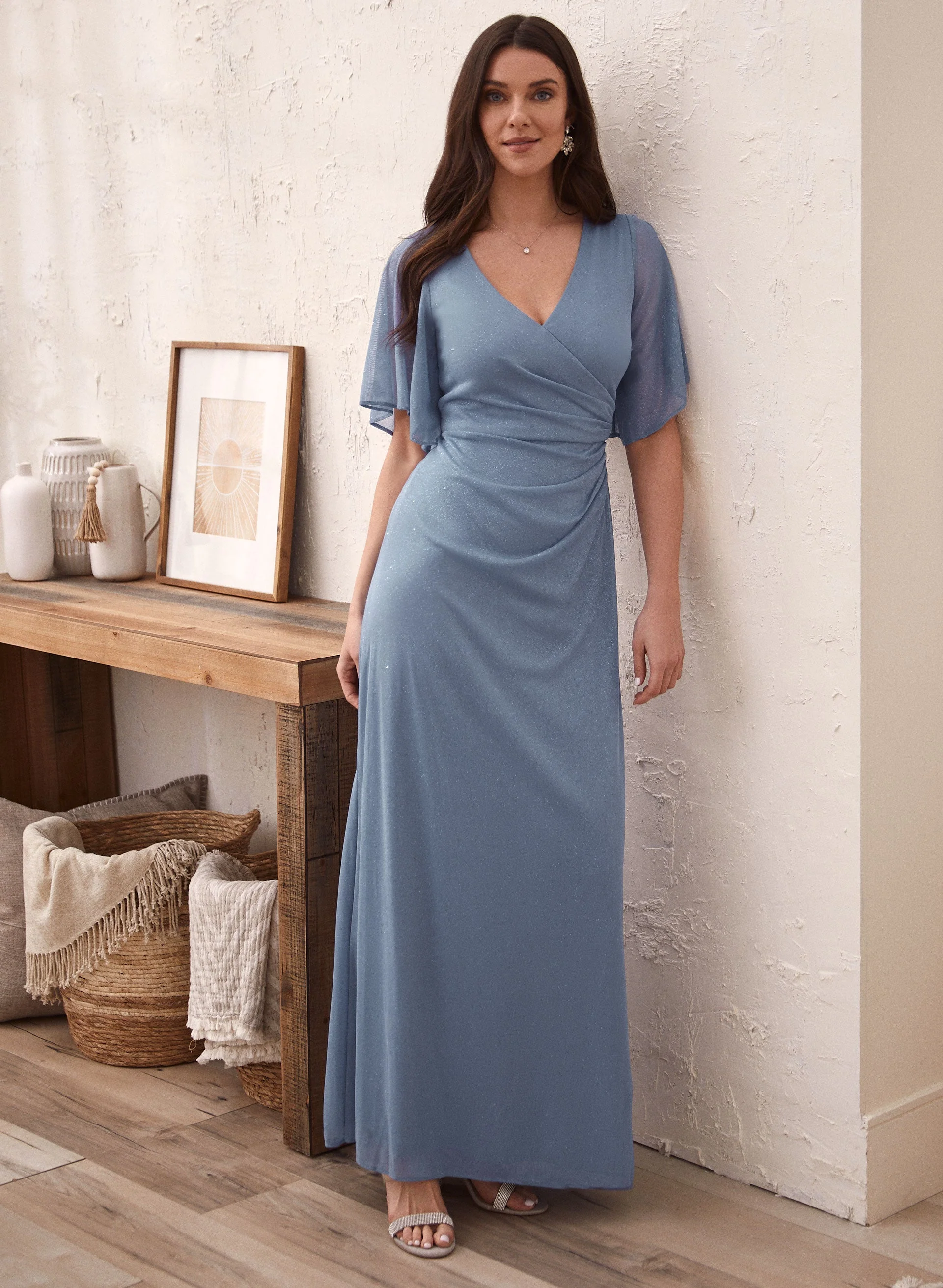 Flutter Sleeve Shirred Detail Dress
