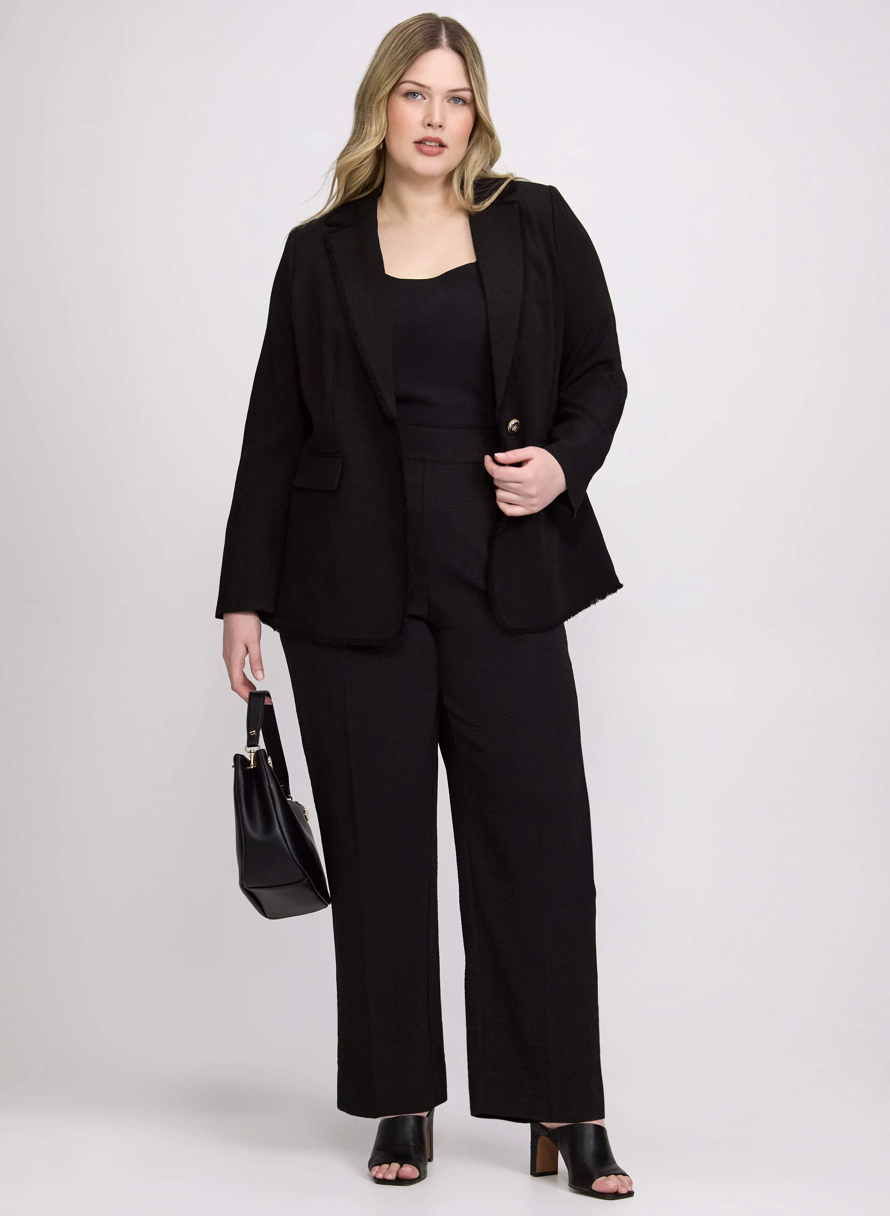 Fringe Detail Blazer & Crinkle Straight-Leg Pants