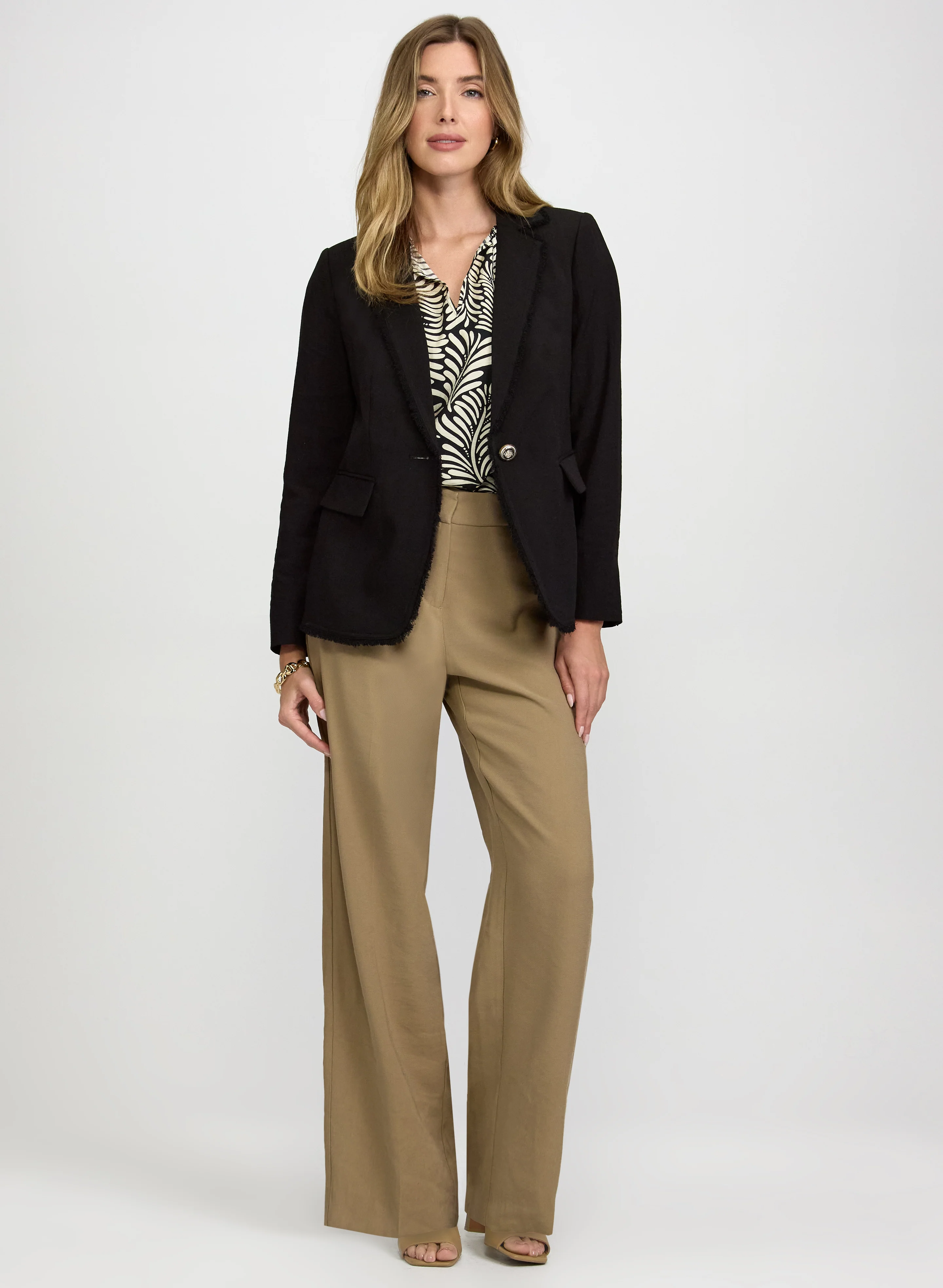 Fringe Detail Blazer & Olivia Scarf-Tie Pants