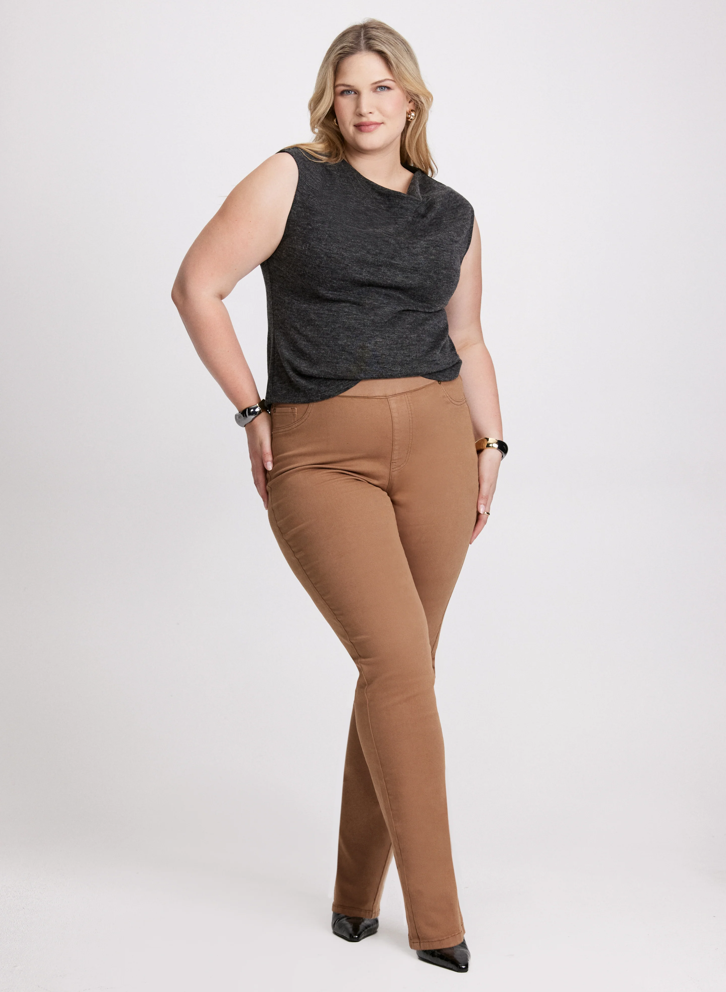 Funnel Neck Sleeveless Sweater & Straight Leg Jeans
